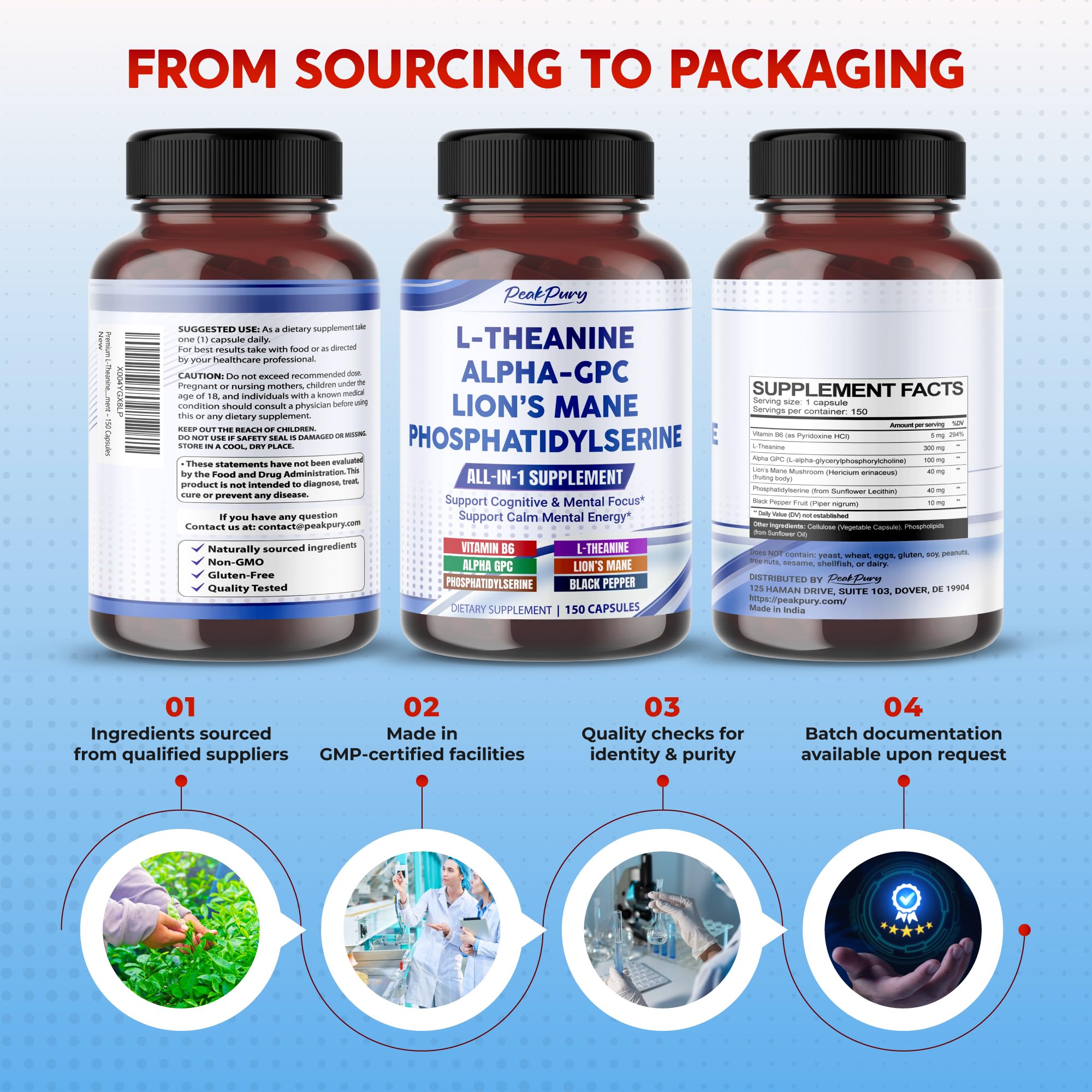 PEAKPURY Brain Support Capsules with ingredients list