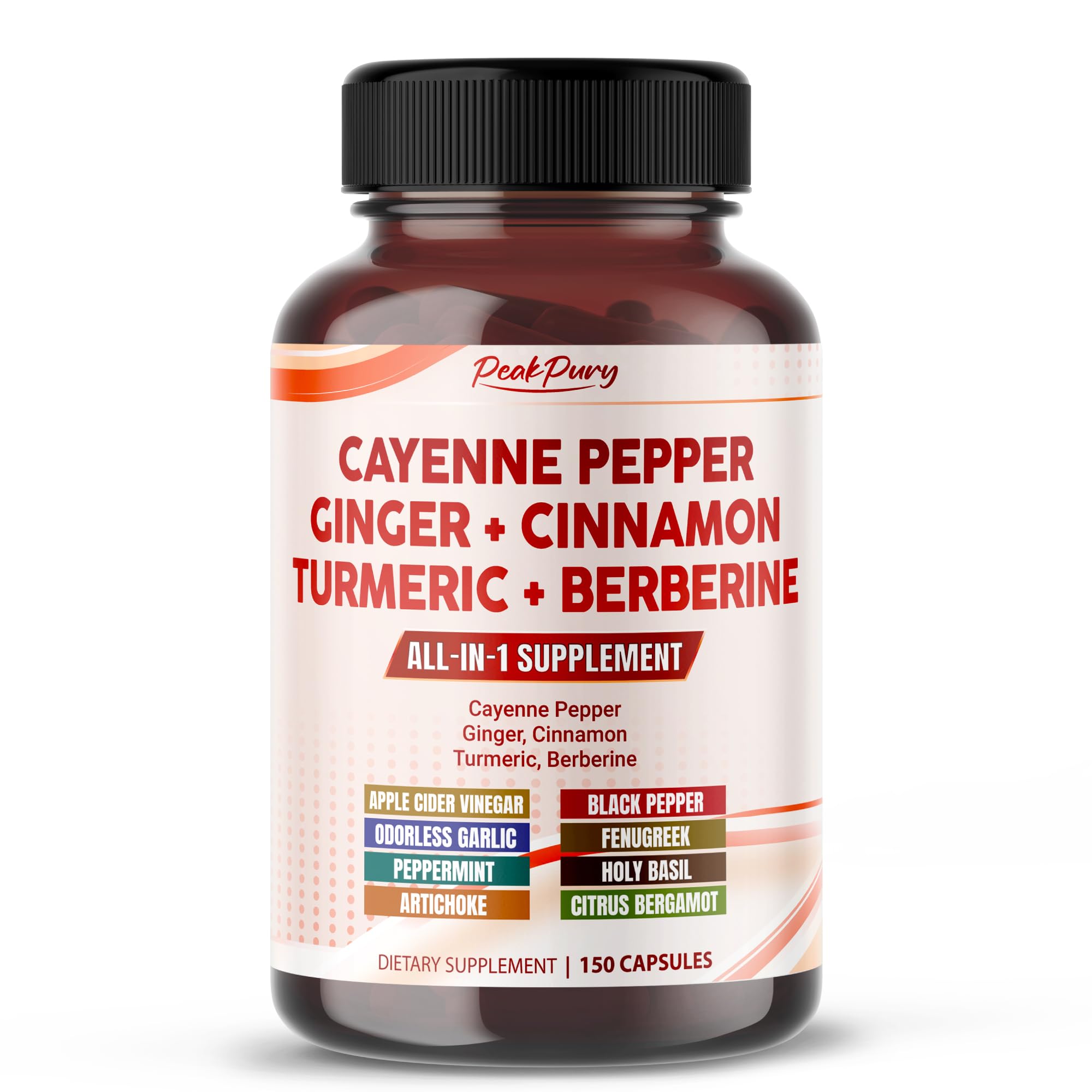 PEAKPURY Cayenne Pepper Capsules 150 count front view
