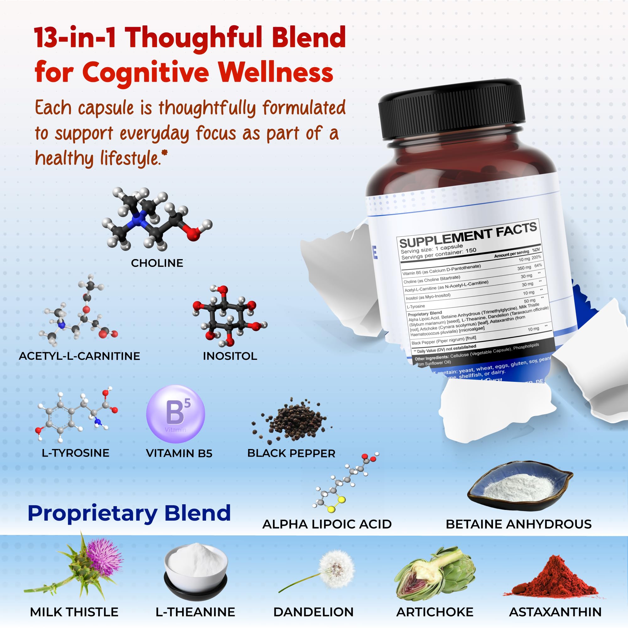PEAKPURY Choline Supplement back view with ingredients list
