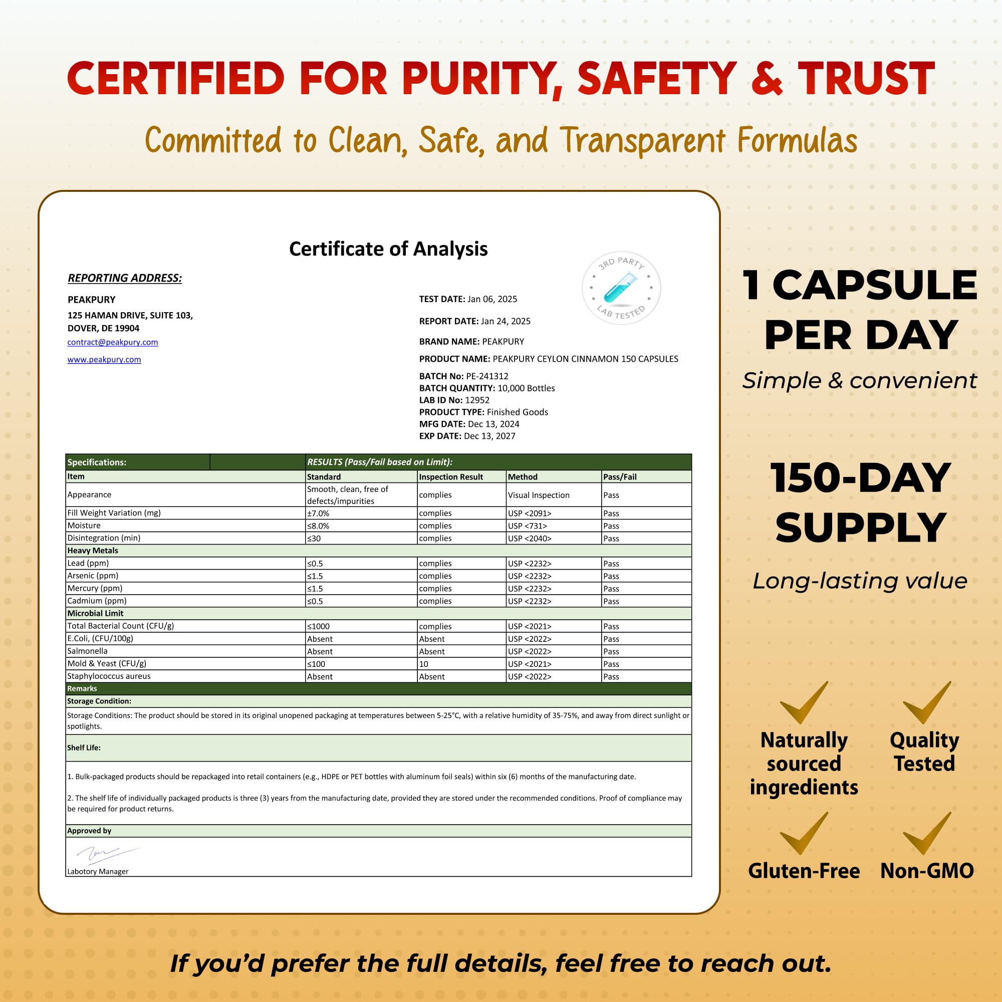 PEAKPURY Cinnamon 13-in-1 Advanced Formula supplement bottle with herbal background
