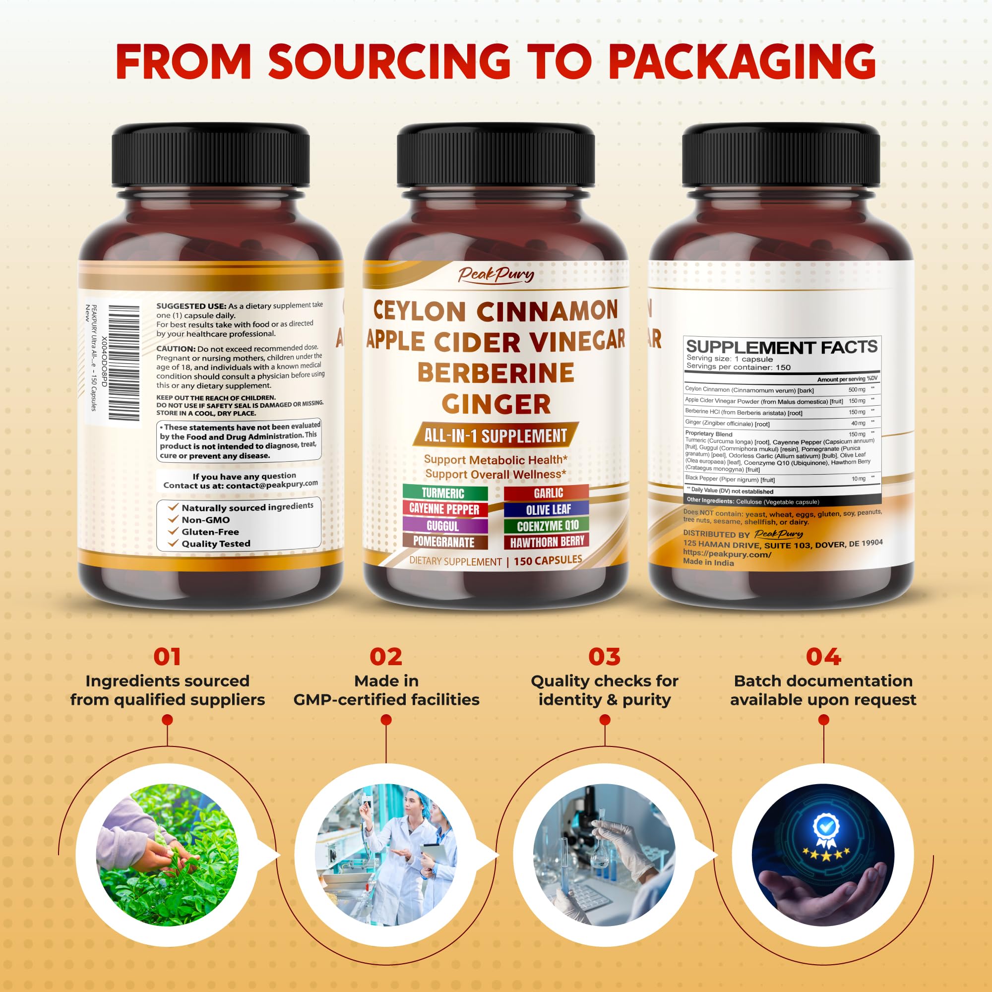 PEAKPURY Cinnamon 13-in-1 Advanced Formula supplement bottle with lifestyle setting