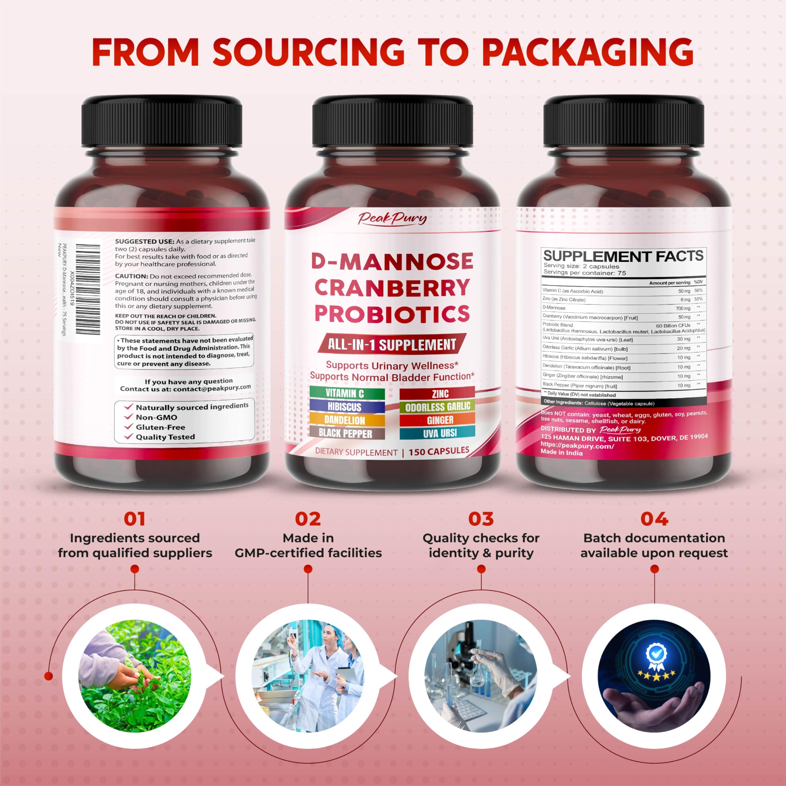 PEAKPURY Cranberry Supplement 118g capsules with natural ingredients