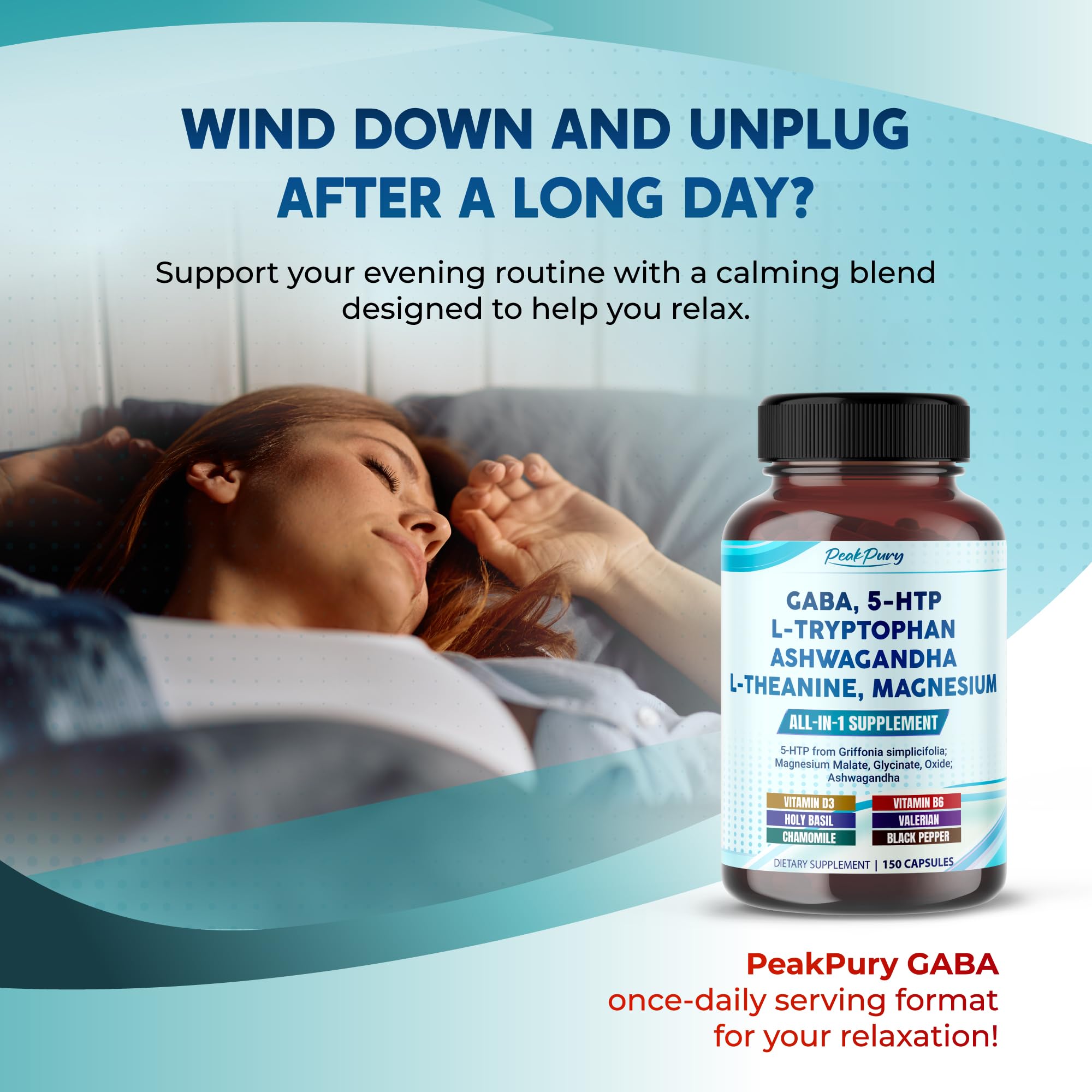 PEAKPURY GABA 5-HTP Capsules side view with label