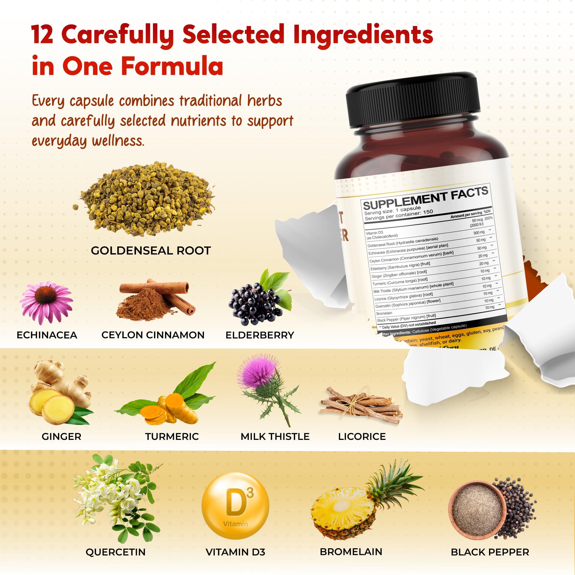 PEAKPURY Goldenseal Capsules on a wooden table