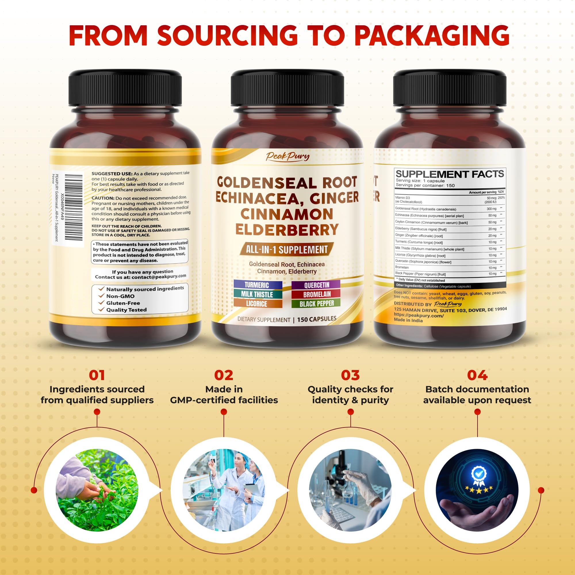 PEAKPURY Goldenseal Capsules with other herbal supplements