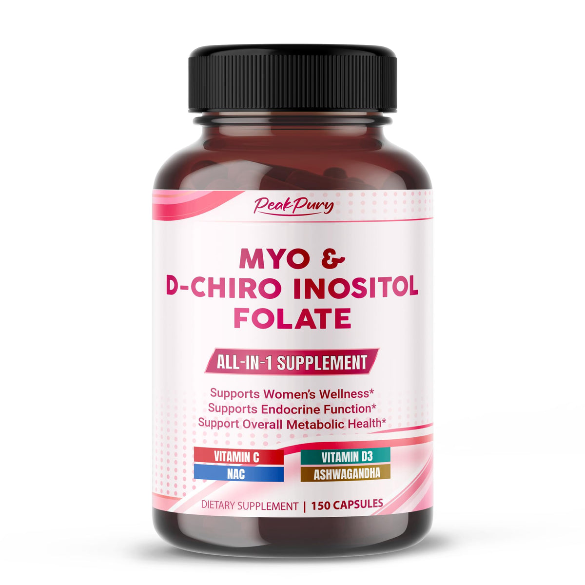 PEAKPURY Inositol Supplement bottle front view with 150 capsules