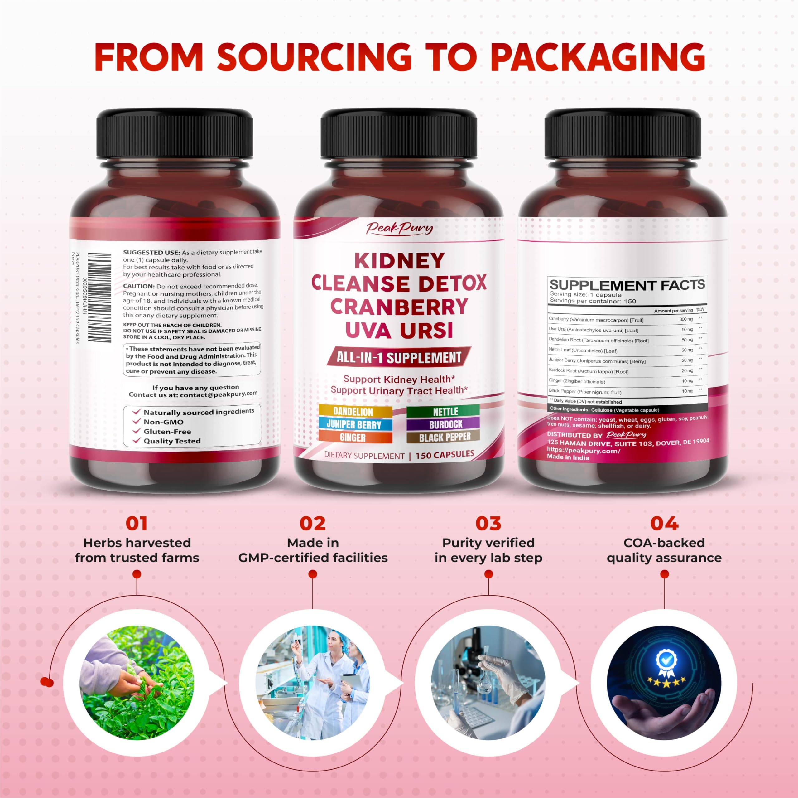 PEAKPURY Kidney Cleanse Supplement packaging details