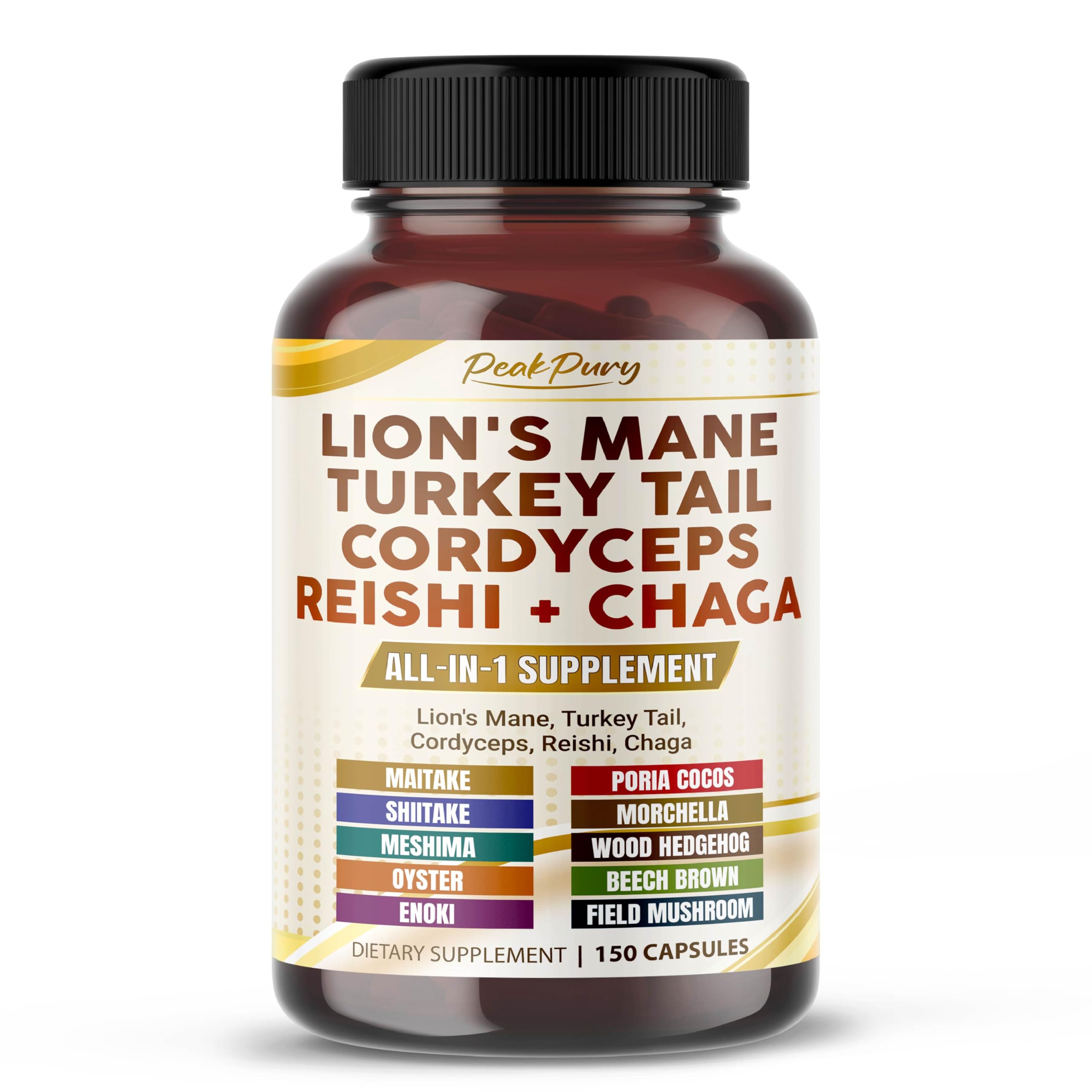 PEAKPURY Lion's Mane Mushroom Capsules bottle front view