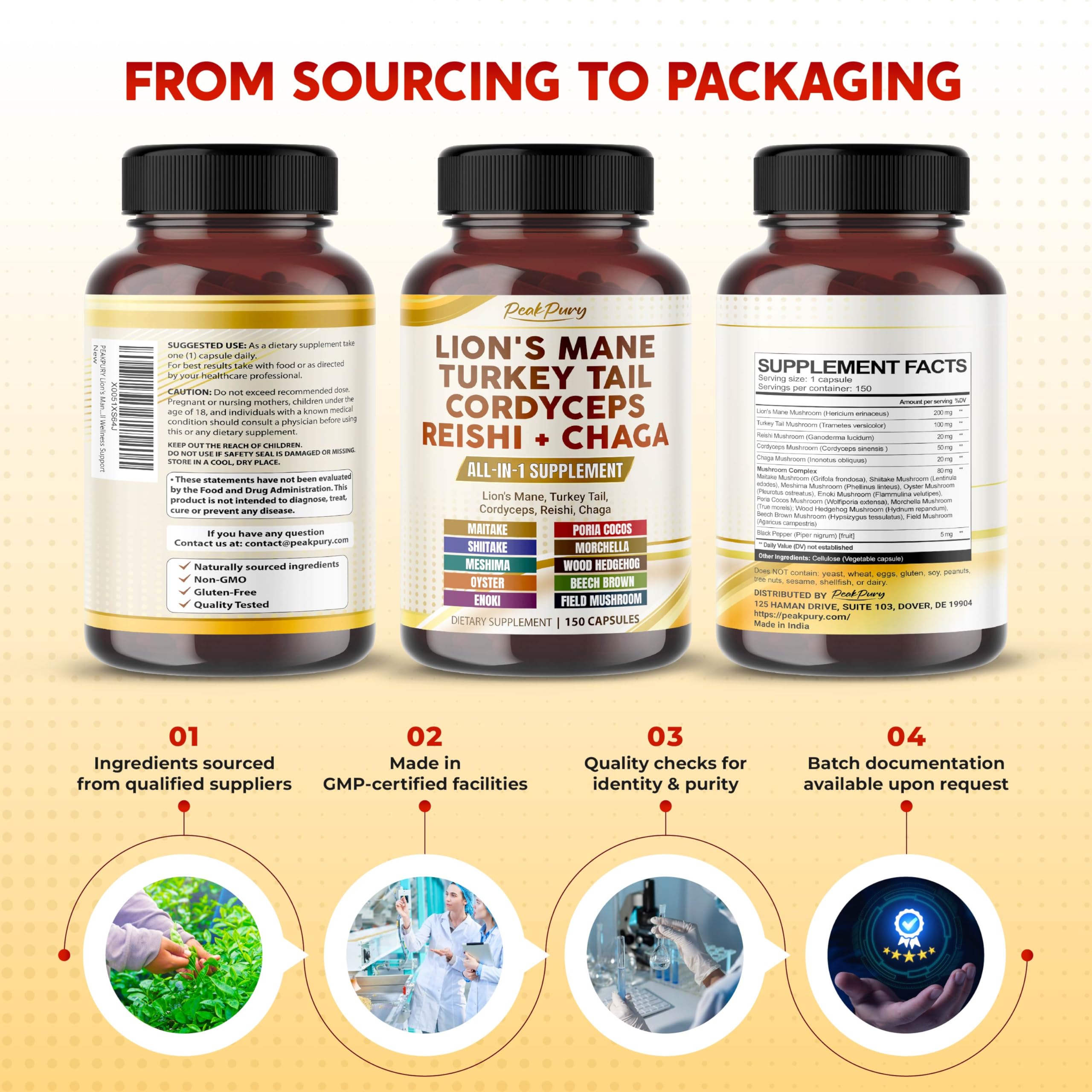 PEAKPURY Lion's Mane Mushroom Capsules bottle with cap open