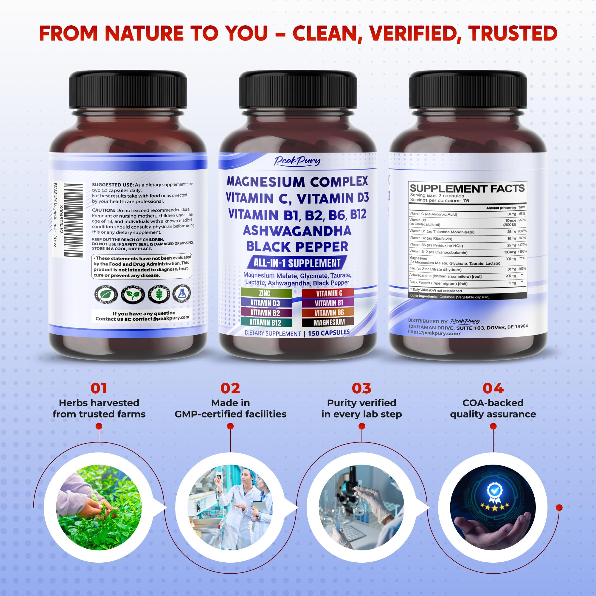 PEAKPURY Magnesium Capsules packaging details