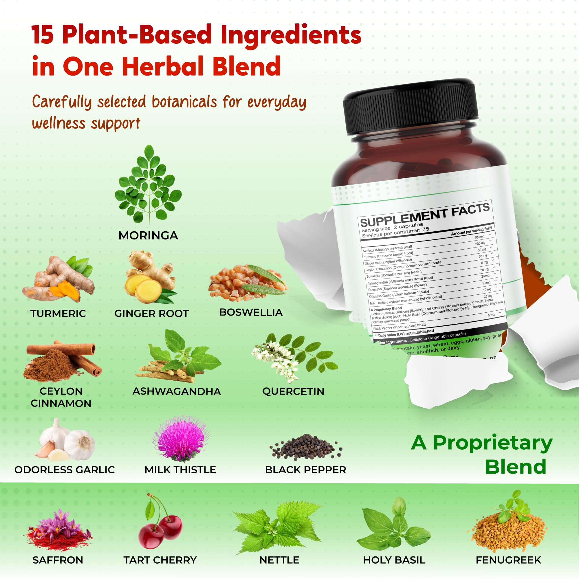 PEAKPURY Moringa Turmeric Supplement Capsules bottle with label