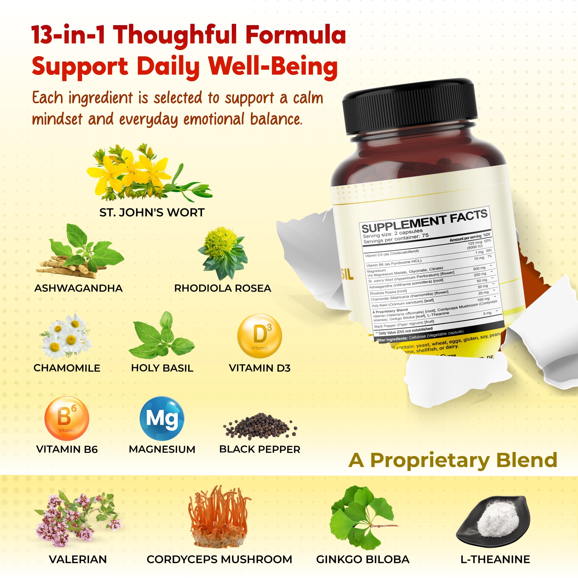 PEAKPURY St. John's Wort 13-in-1 Vegan Supplement Capsules packaging