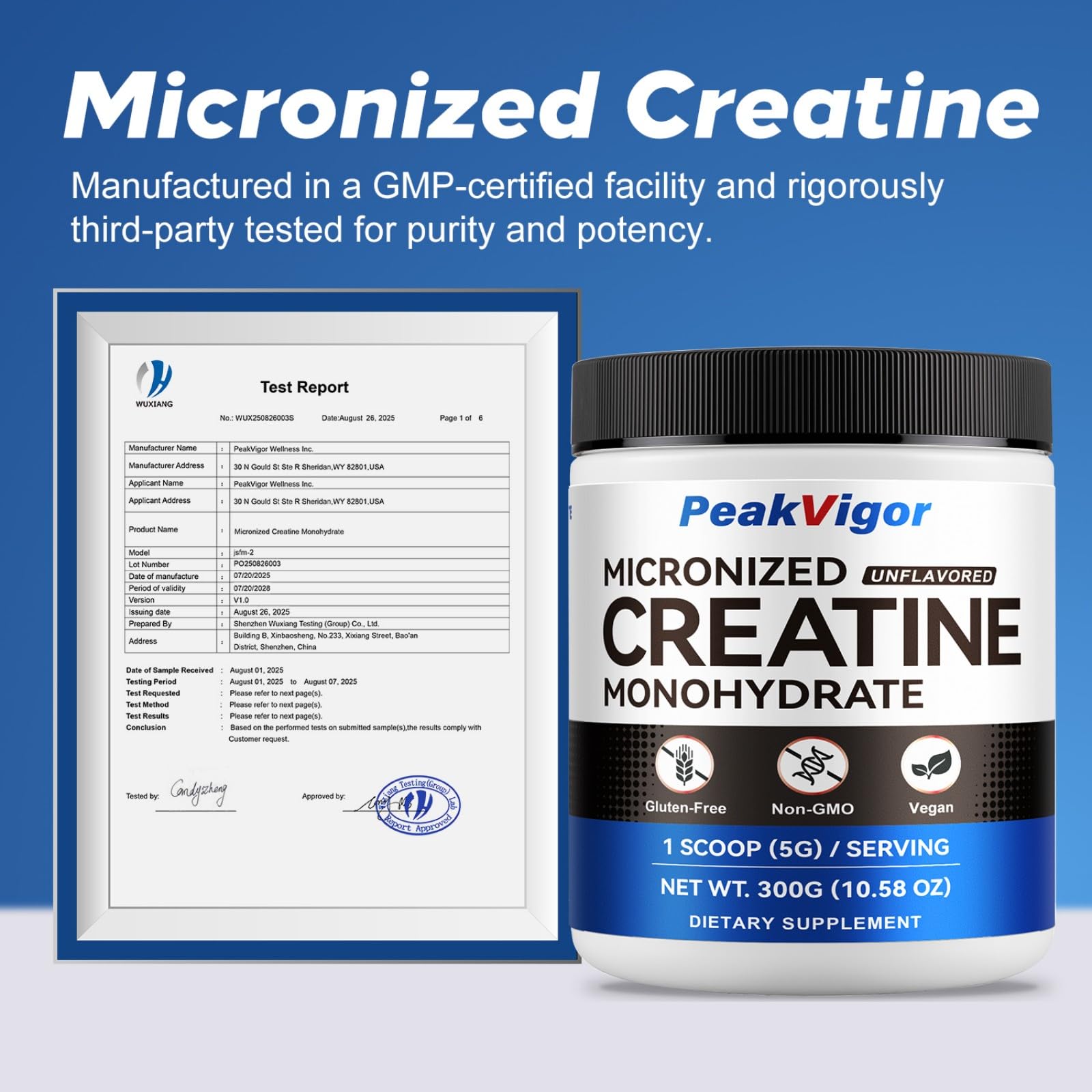 PeakVigor Organics Creatine Monohydrate Powder back view