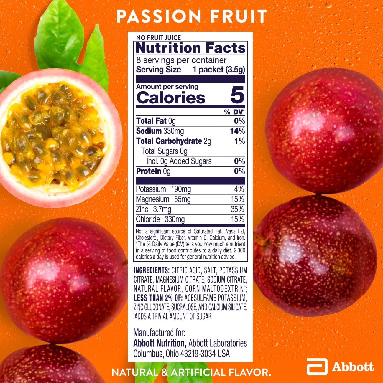 Pedialyte Electrolyte Drink Mix Berry Frost nutritional information