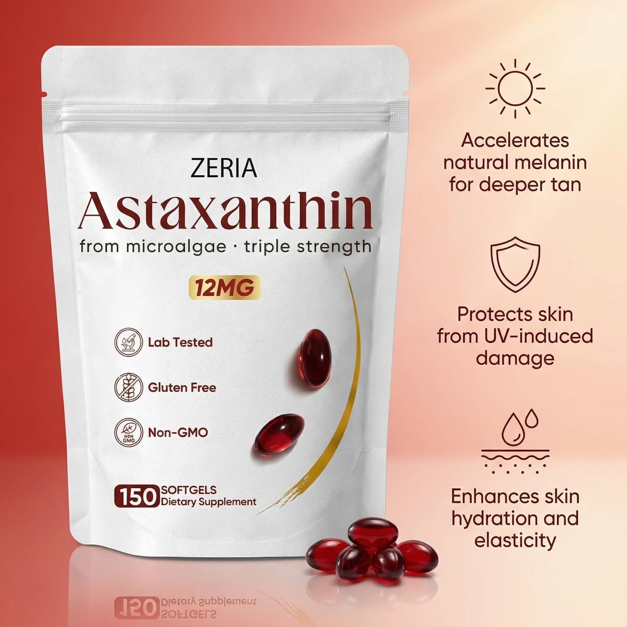 Peehss Astaxanthin 150 softgels on a table