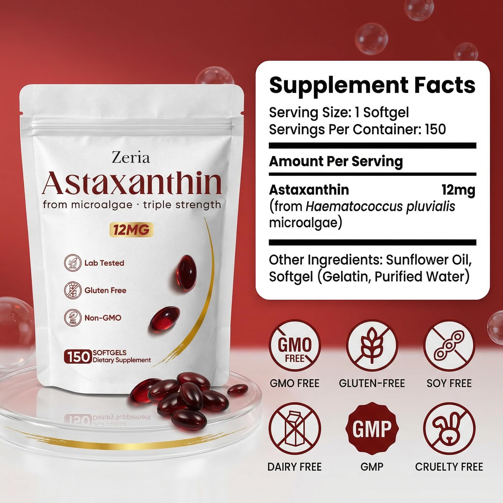 Peehss Astaxanthin ingredients list on bottle