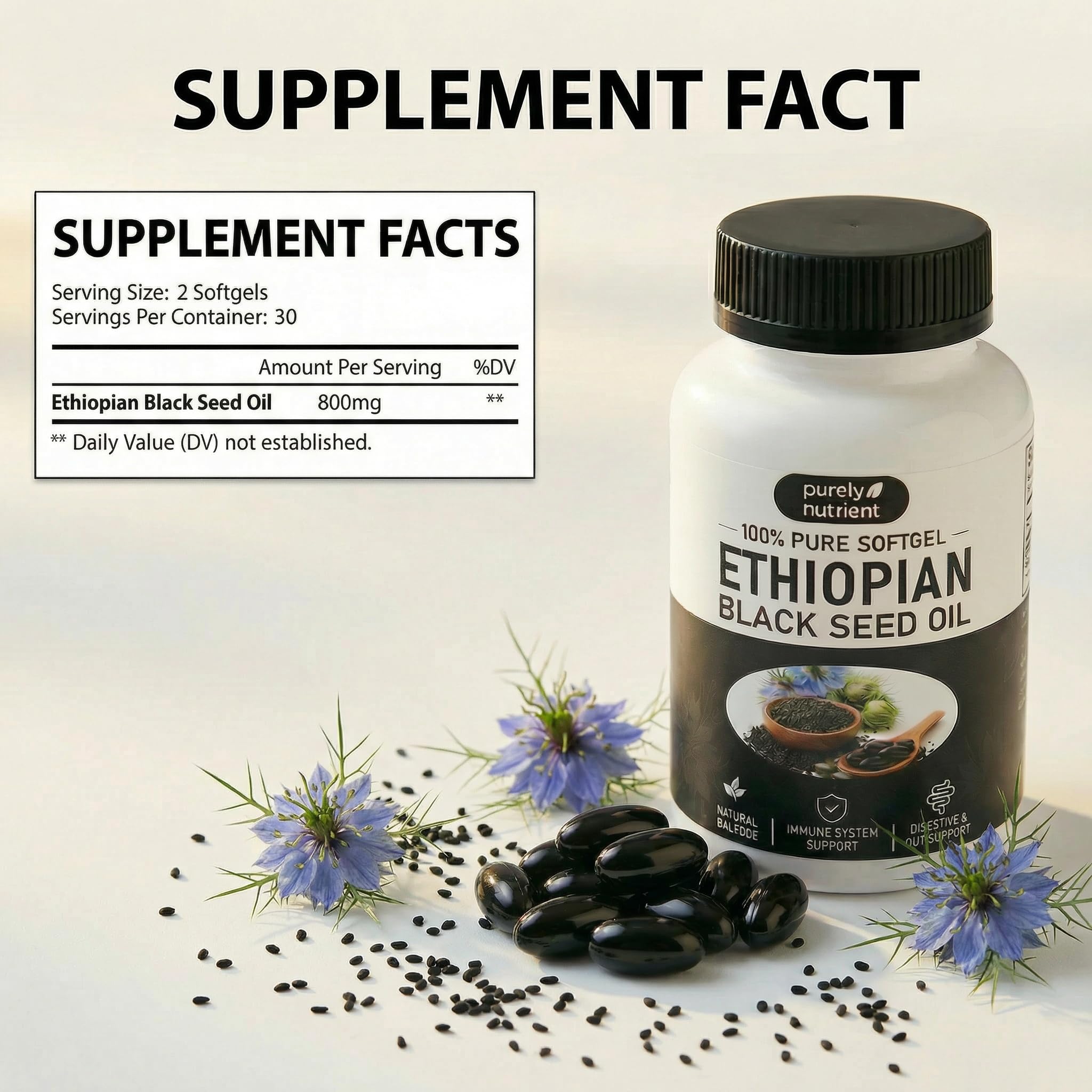 Peehss Black Seed Oil Capsules bottle with label