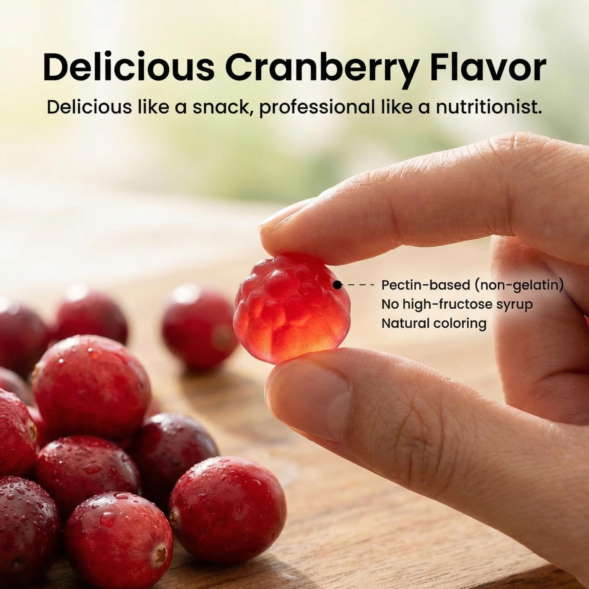 Peehss Cranberry Blend Gummies lifestyle scene with a glass of water