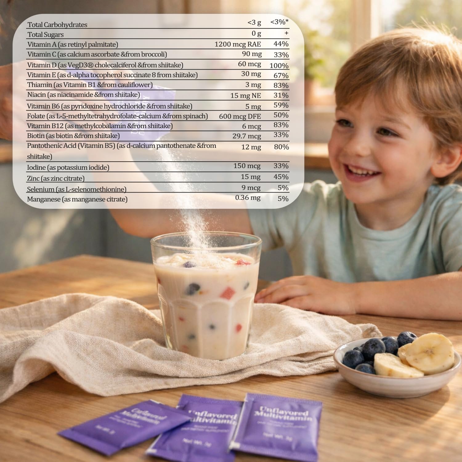Peehss Daily Multivitamin Powder 90g mixed in a glass of water