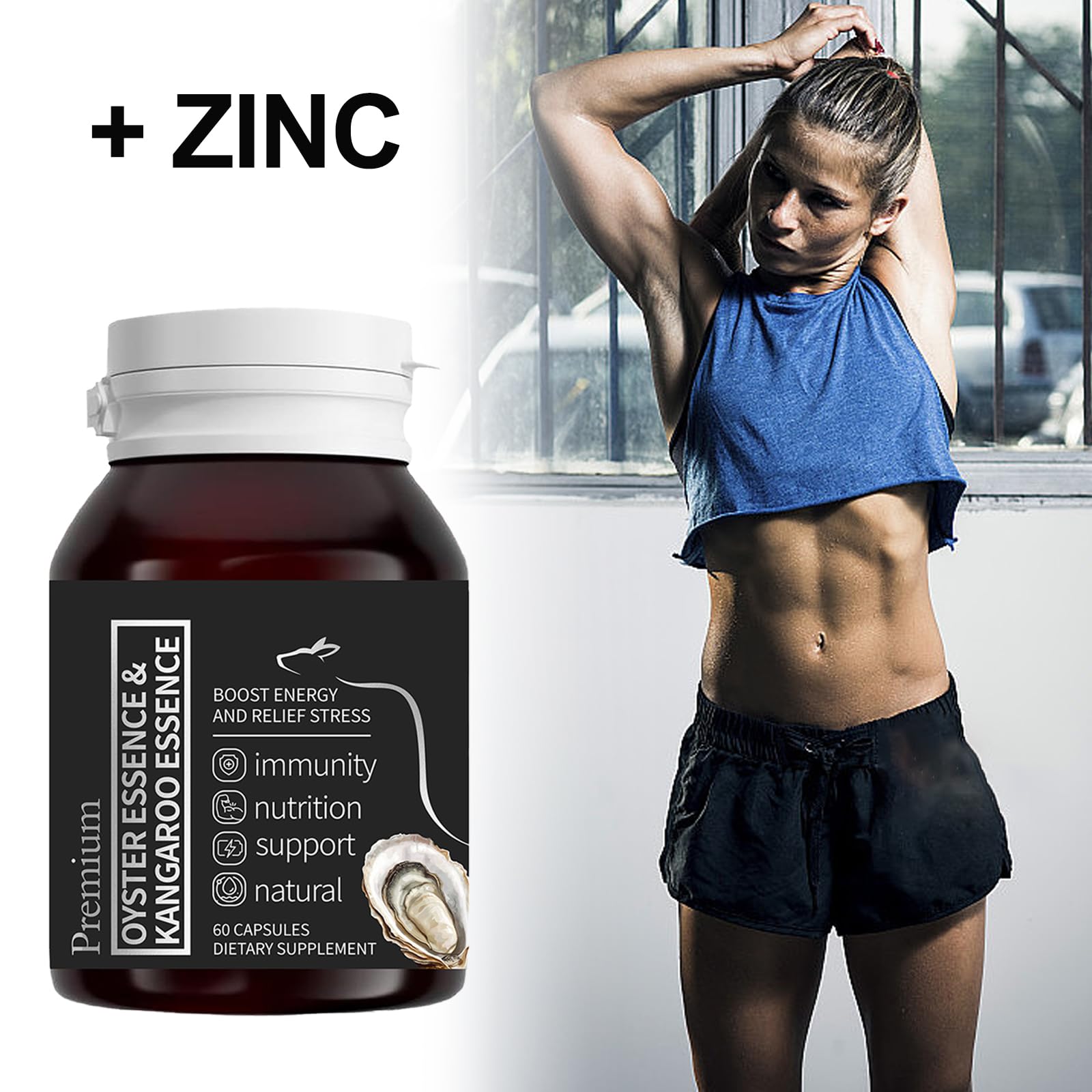 Peehss Pure Oyster Extract Zinc Supplement on a wooden table