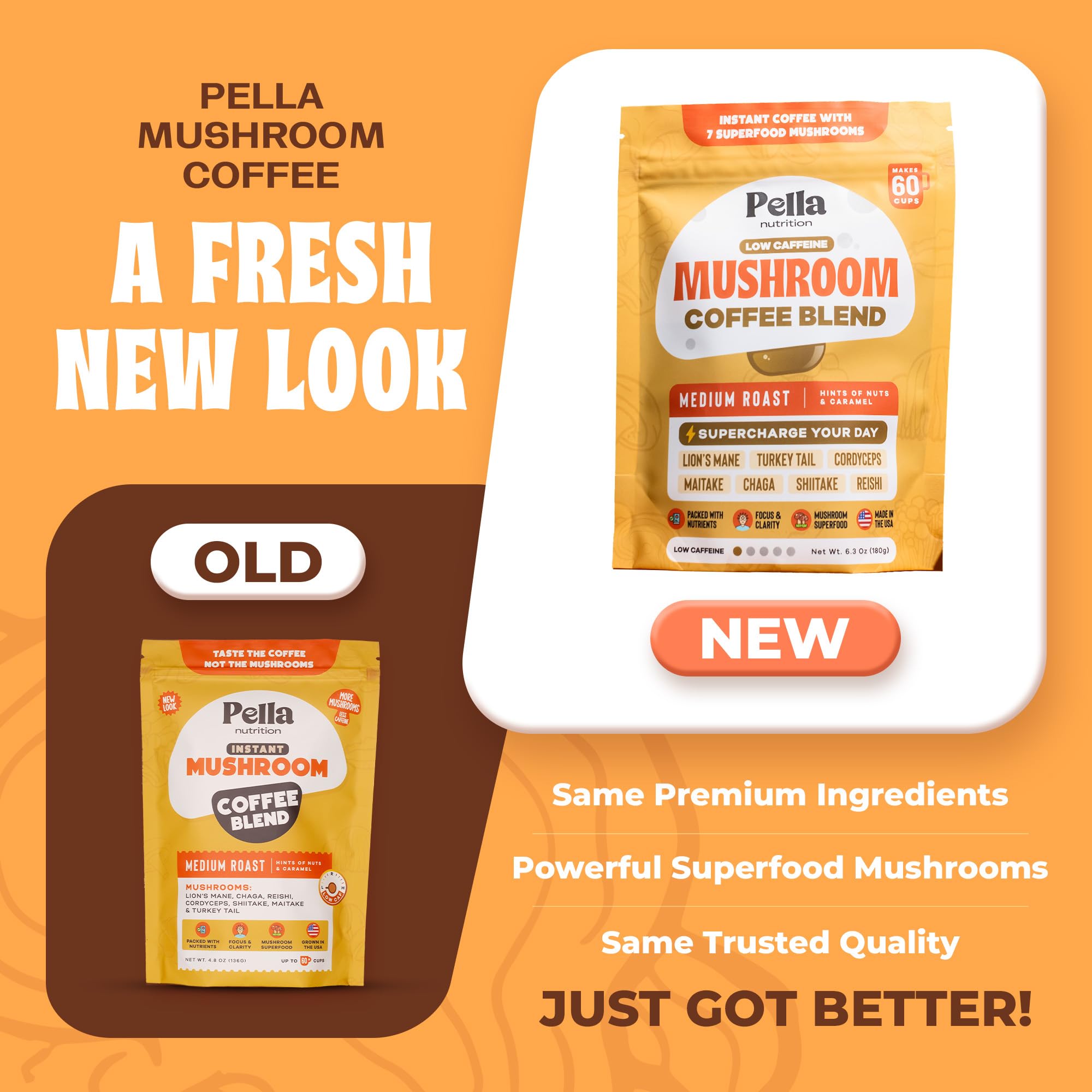 Pella Nutrition Mushroom Coffee Blend 1500mg cup of coffee