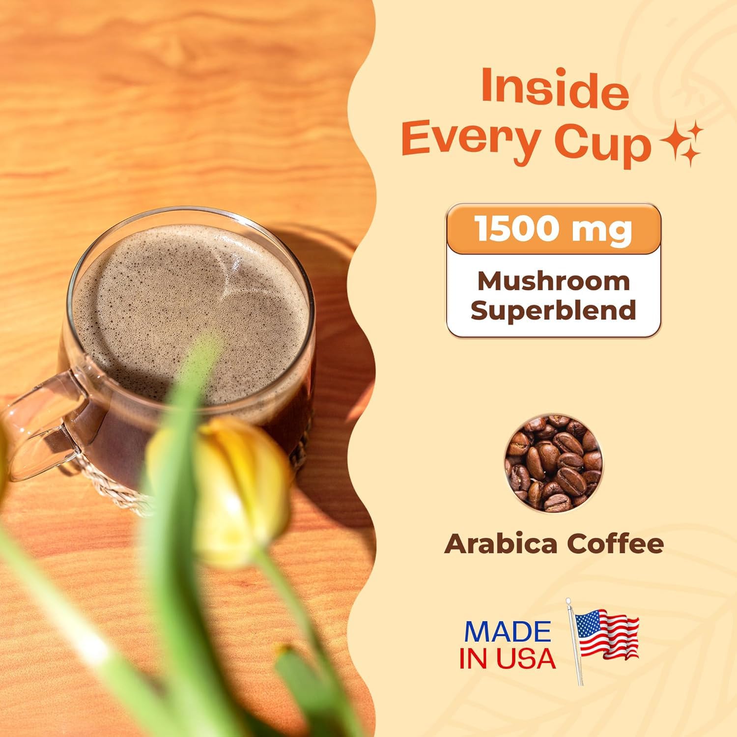 Pella Nutrition Mushroom Coffee Blend 1500mg with coffee beans