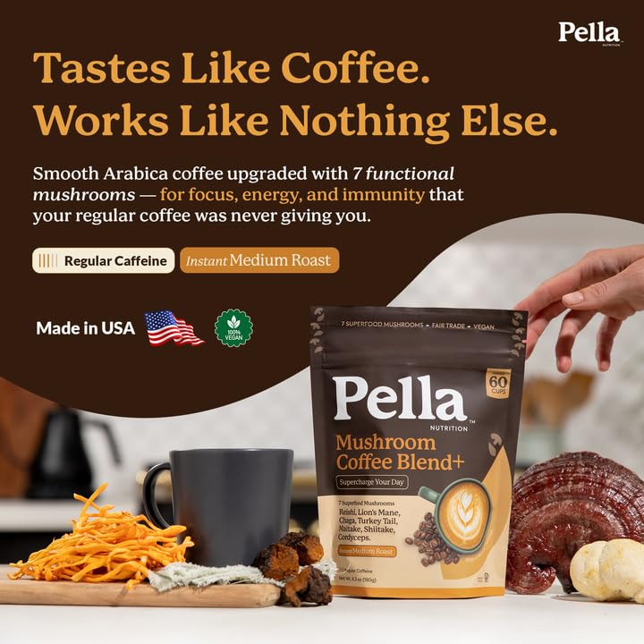 Pella Nutrition Mushroom Coffee Blend back view packaging