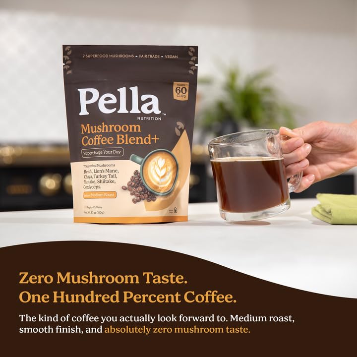 Pella Nutrition Mushroom Coffee Blend scoop with powder