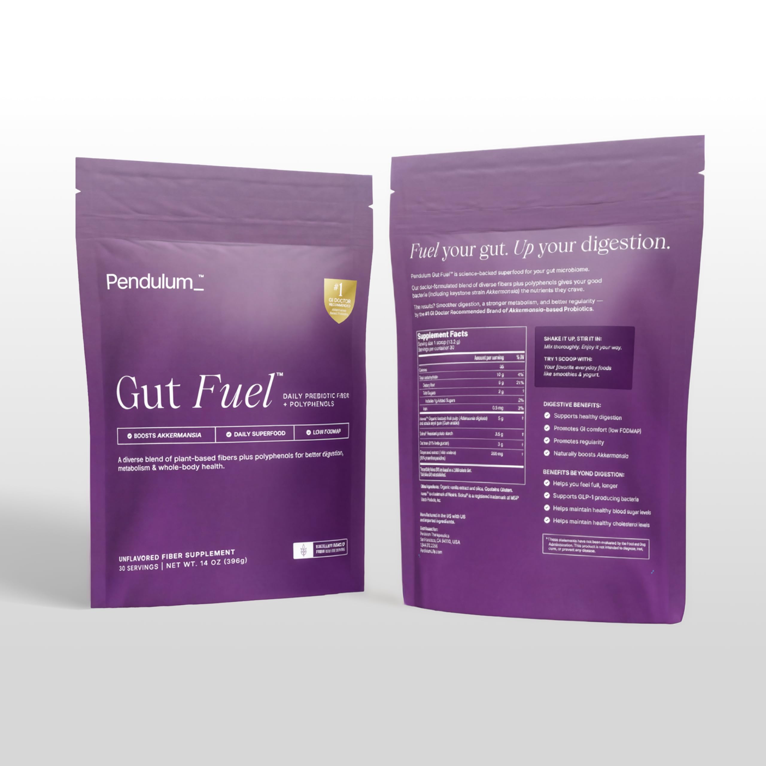 Pendulum Gut Fuel Prebiotic Powder scoop and powder close-up
