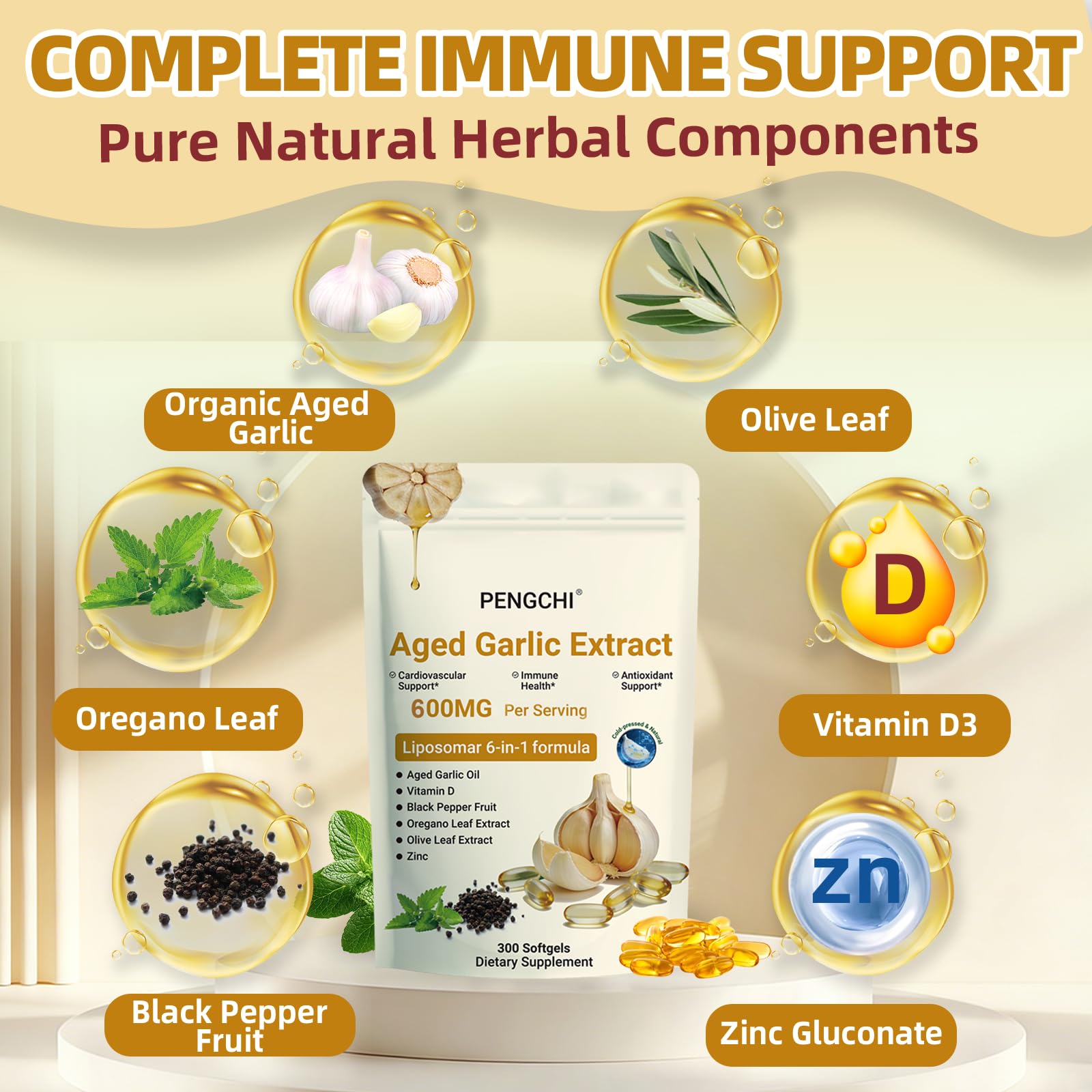 PENGCHI Aged Garlic Supplement 600mg back view