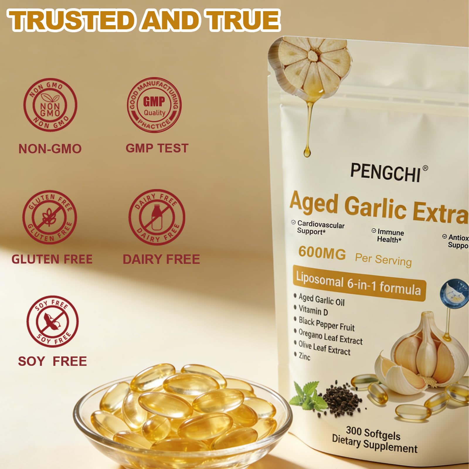 PENGCHI Aged Garlic Supplement 600mg packaging close-up