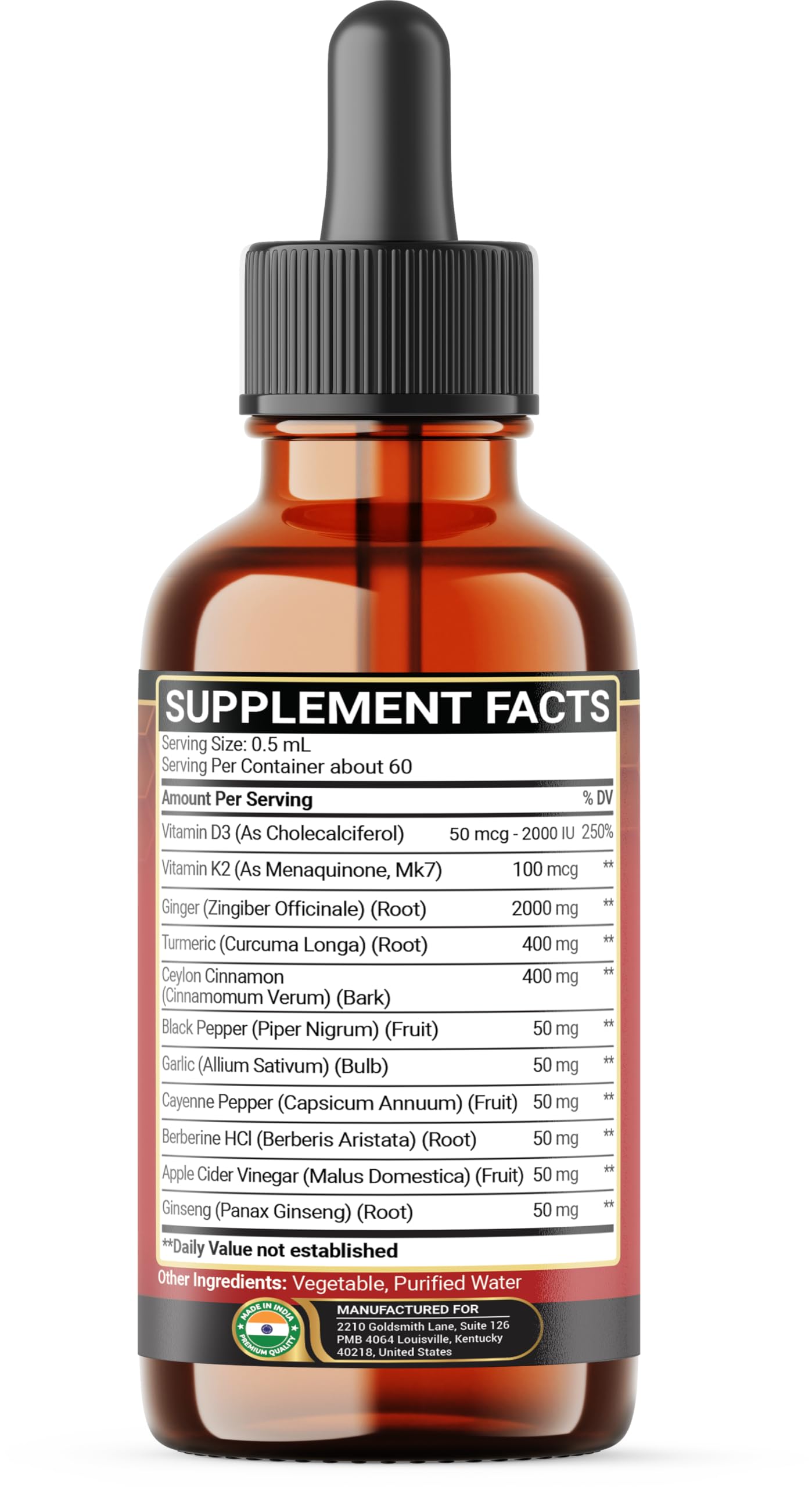 Penhoment Liquid Ginger Root Supplement 60ml with fresh ginger and turmeric