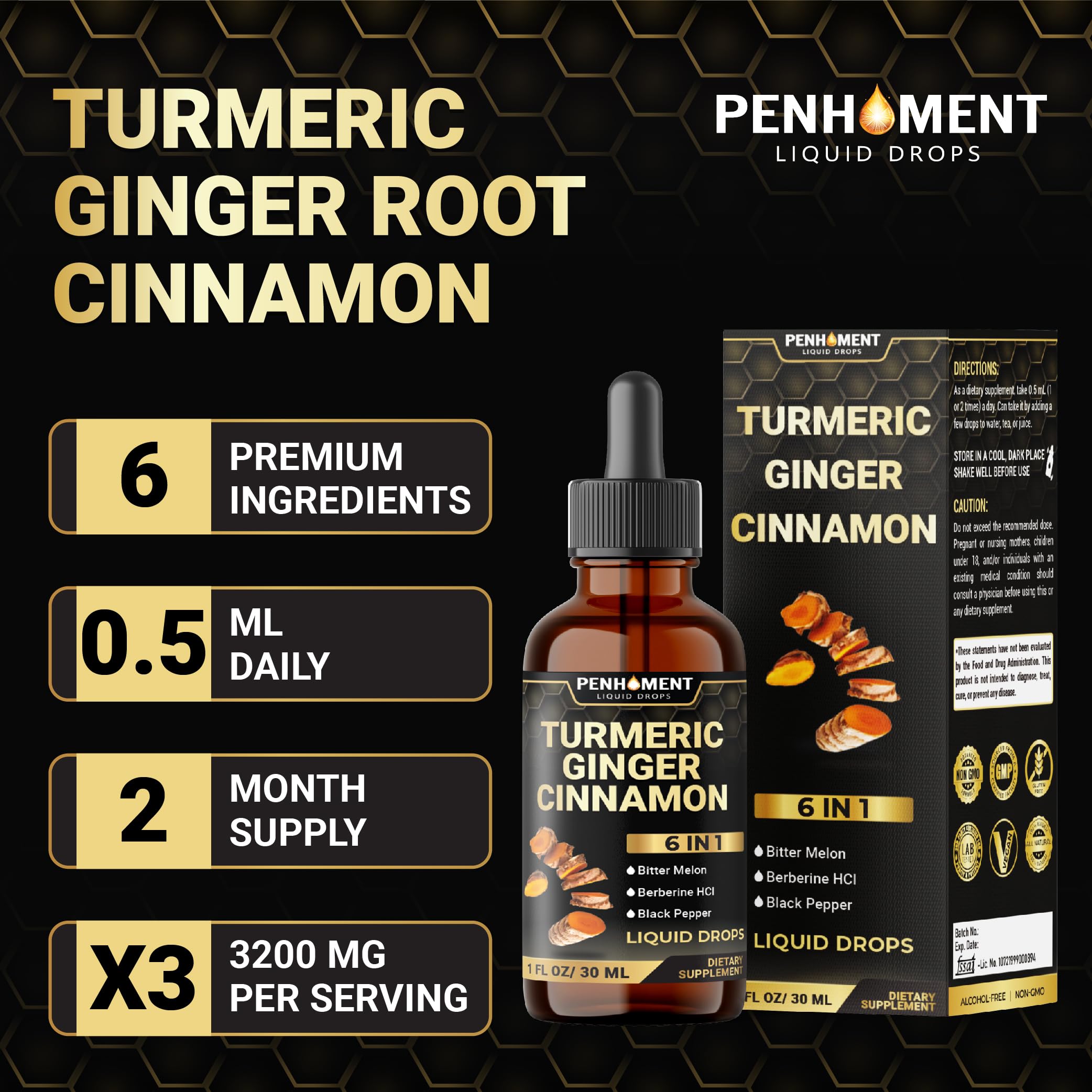 Penhoment Liquid Turmeric Curcumin 30ml bottle in lifestyle setting