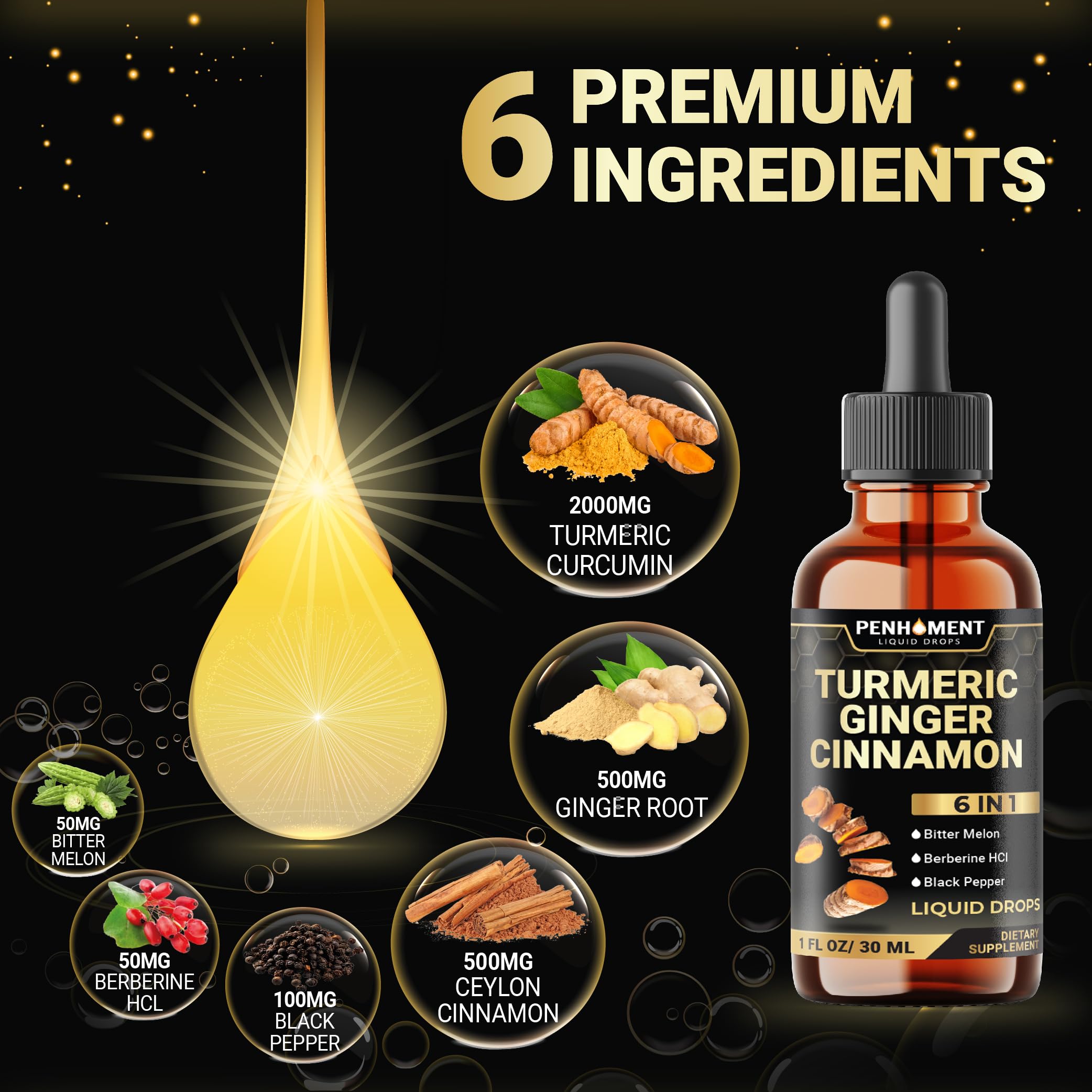 Penhoment Liquid Turmeric Curcumin 30ml bottle with dropper