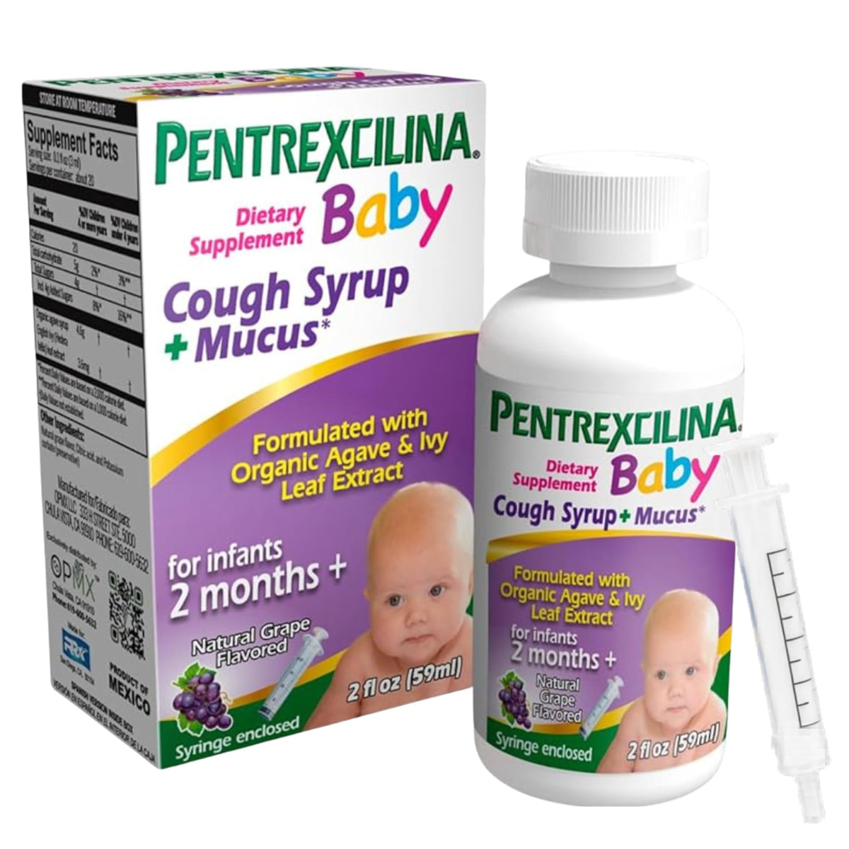 Pentrexcilina Baby Cough Syrup front view with grape flavour label