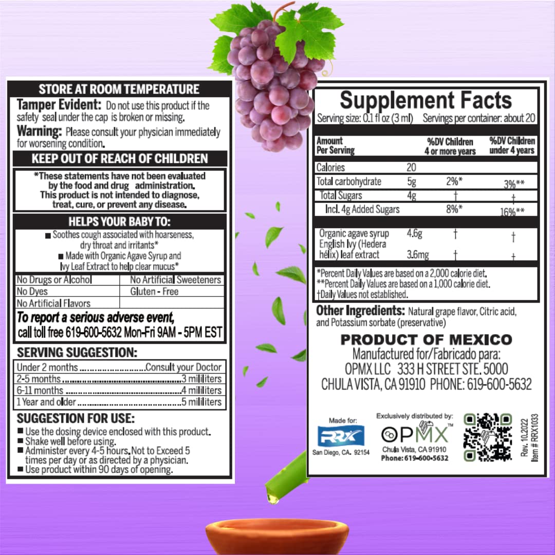 Pentrexcilina Baby Cough Syrup with organic agave syrup ingredients