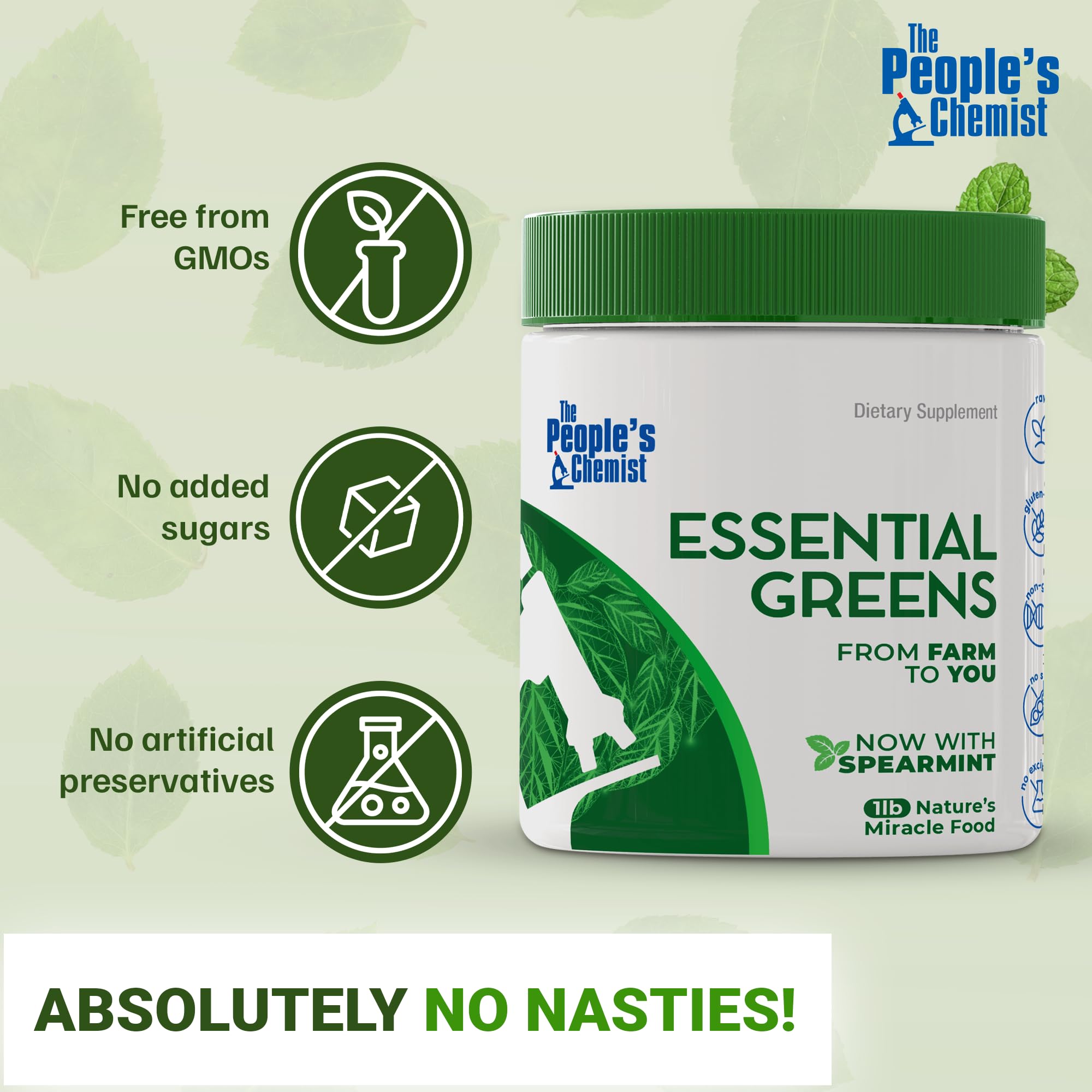 People's Chemist Spirulina Superfood Blend in a glass with water
