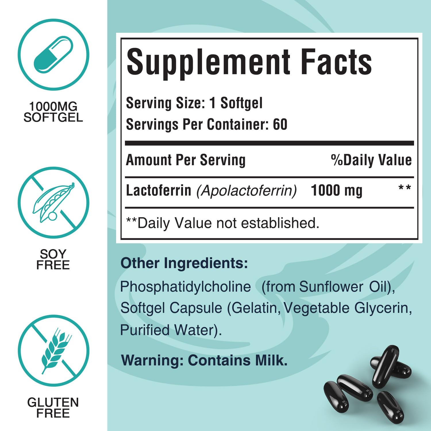 Pepeior Liposomal Lactoferrin Softgels 1000mg back view