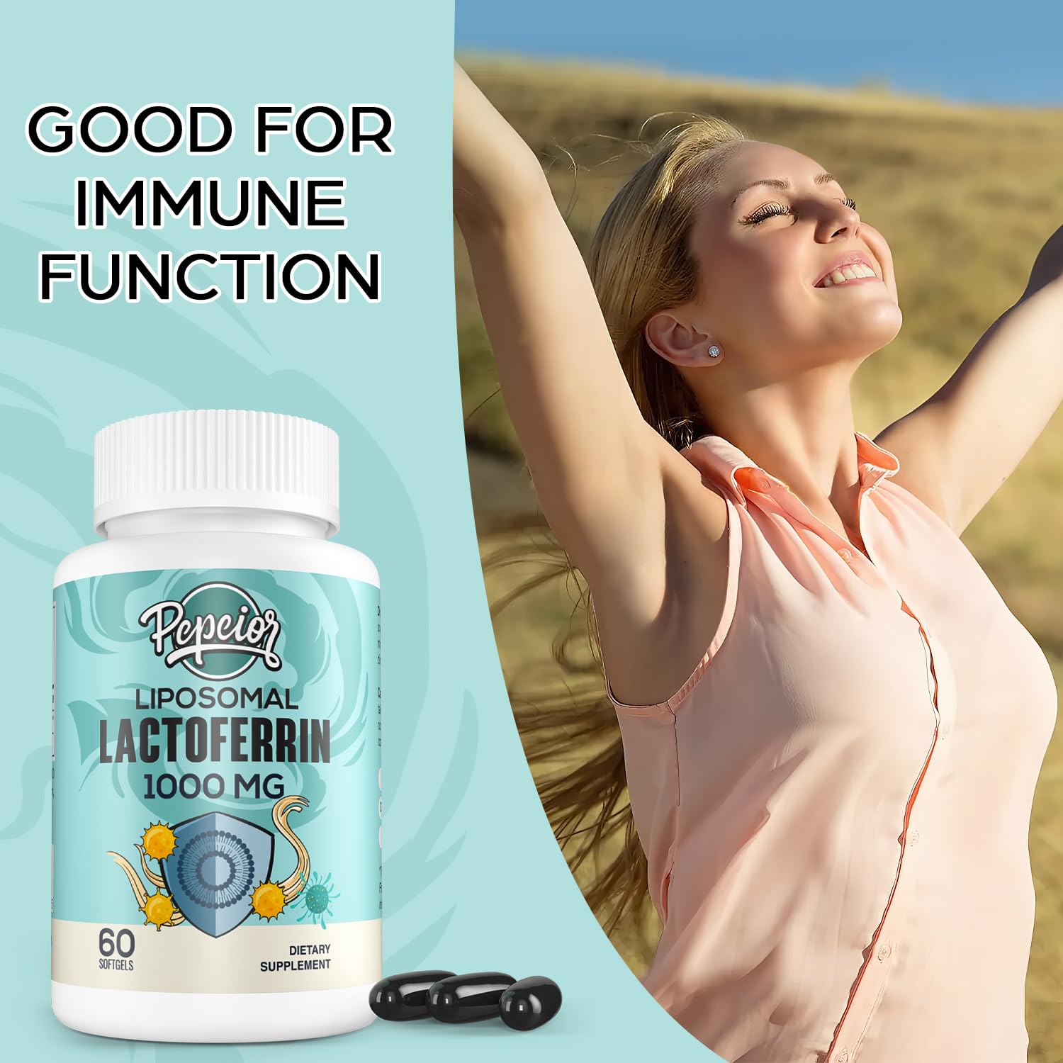 Pepeior Liposomal Lactoferrin Softgels 1000mg packaging