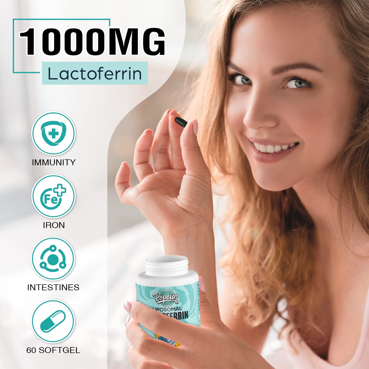 Pepeior Liposomal Lactoferrin Softgels 1000mg side view
