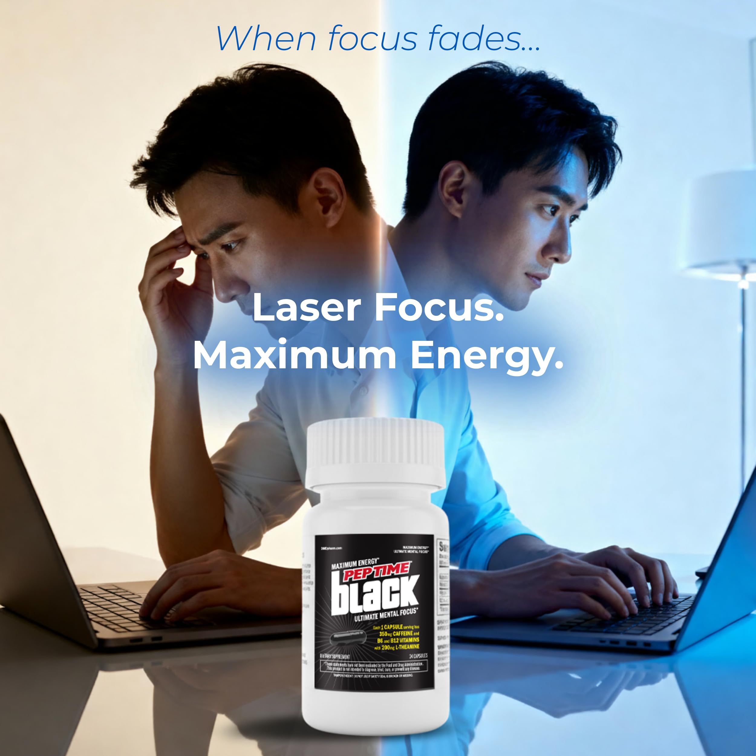 PEPTIME Energy Peptime Black Energy Supplement with water glass