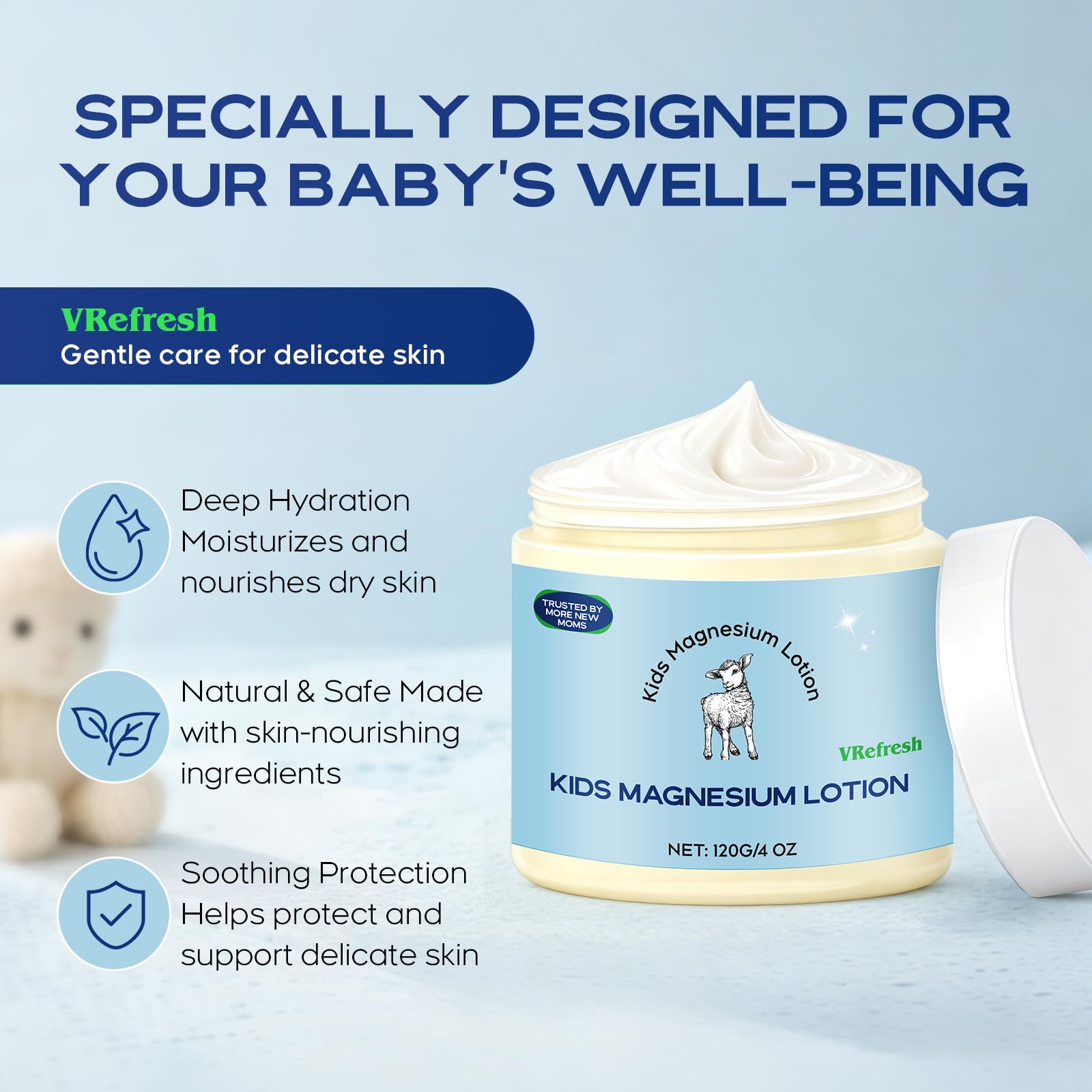 Peralpow Magnesium Lotion for Kids & Babies in a bathroom setting