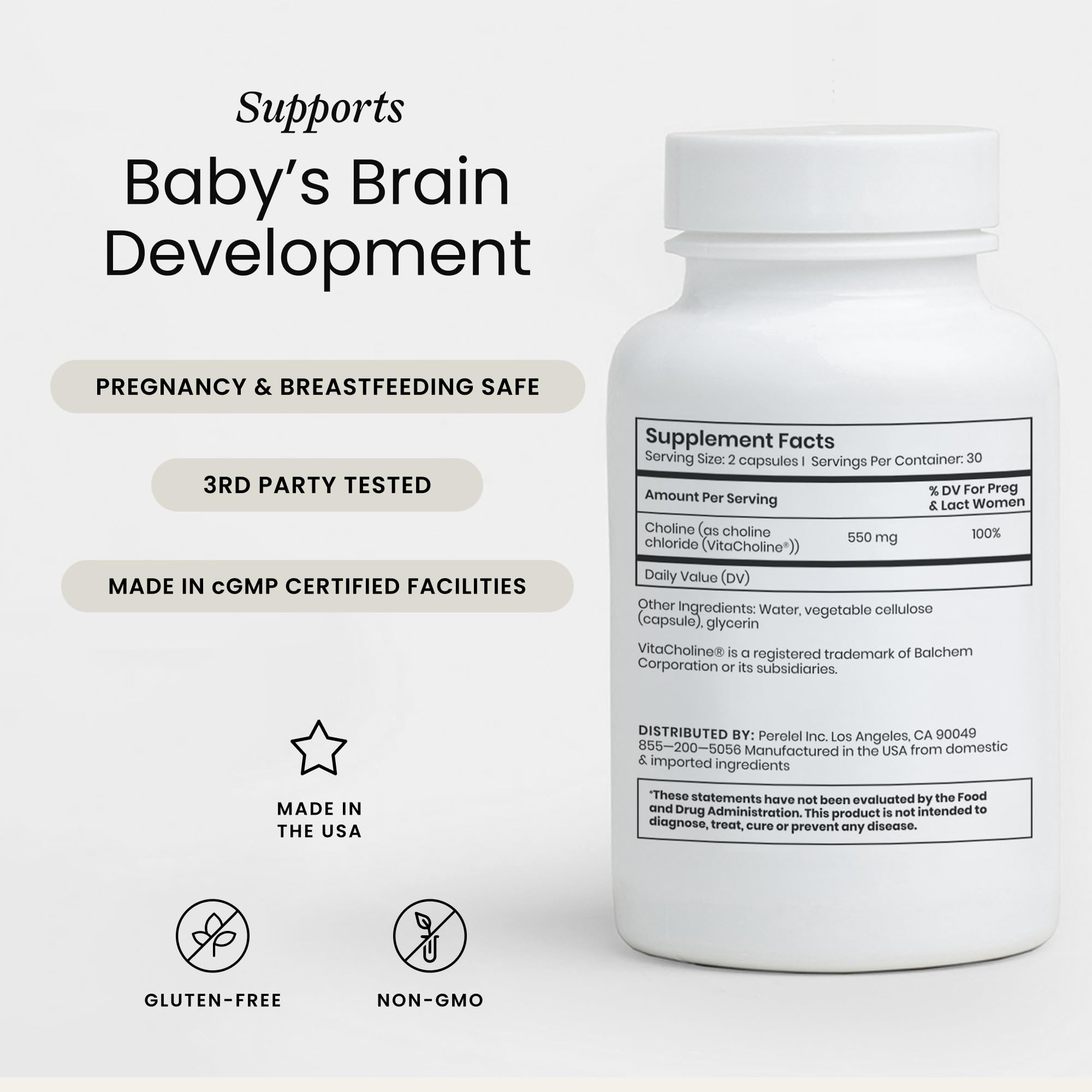 Perelel Choline Supplement bottle side view