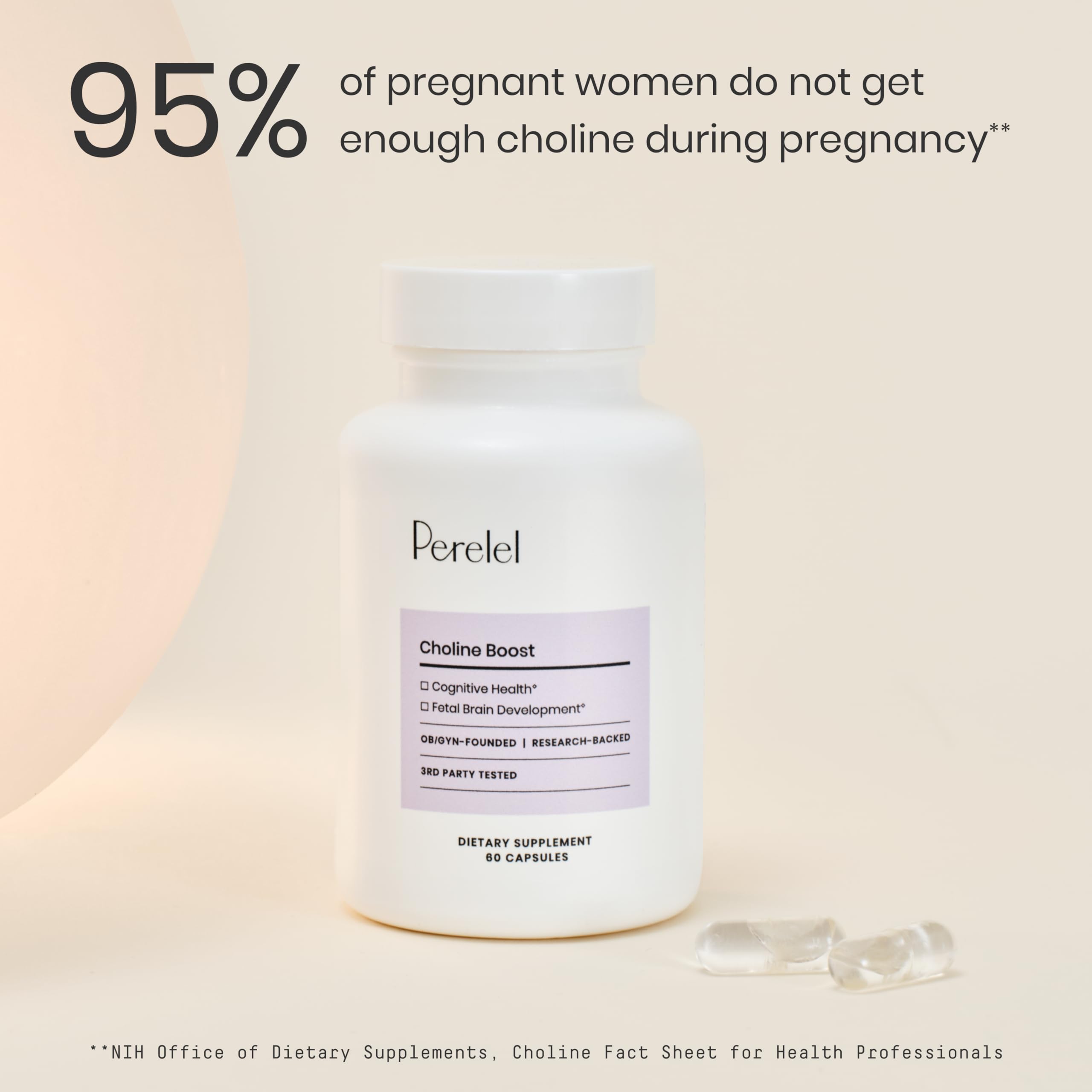 Perelel Choline Supplement with a measuring spoon and water