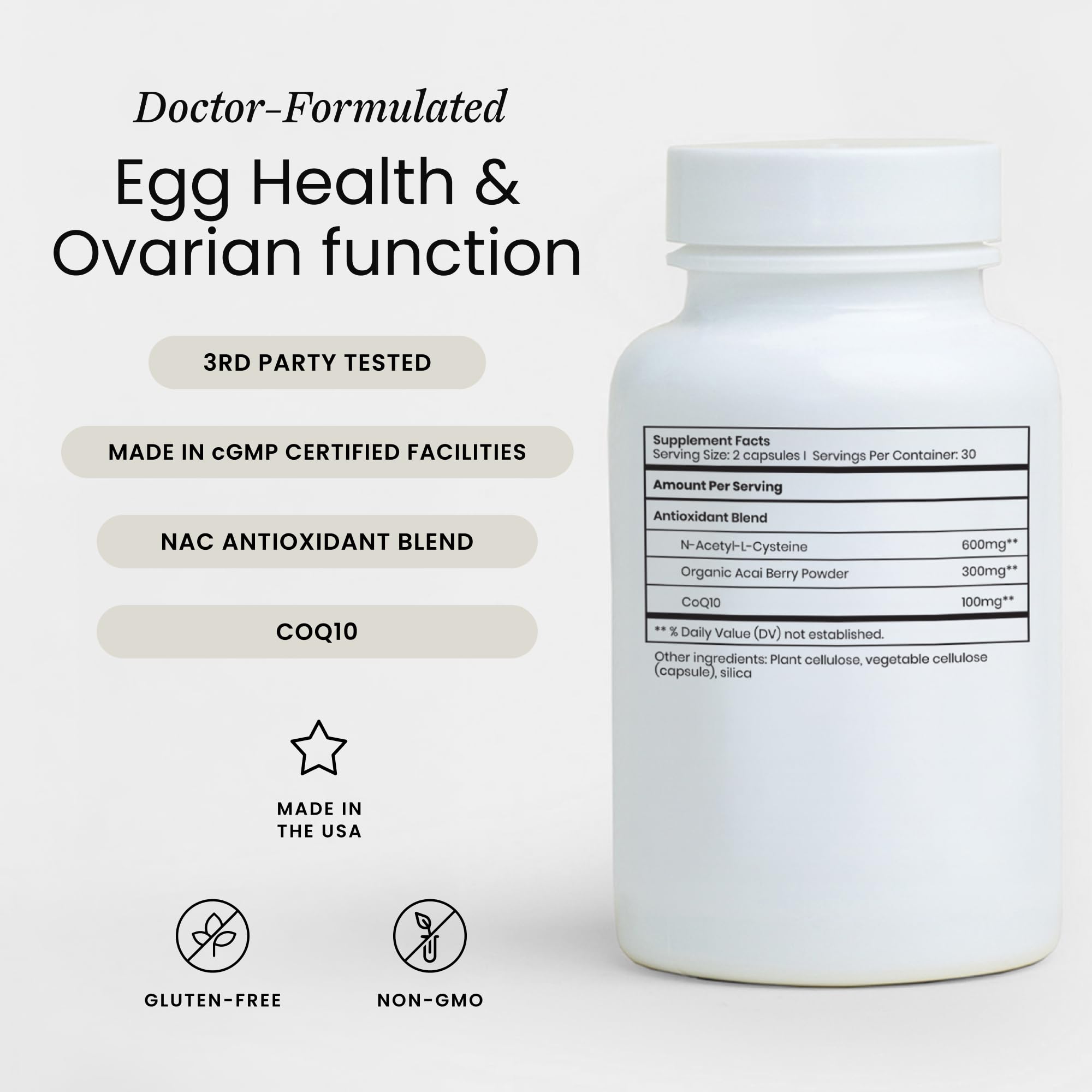 Perelel Fertility Support capsules showing vegetarian format
