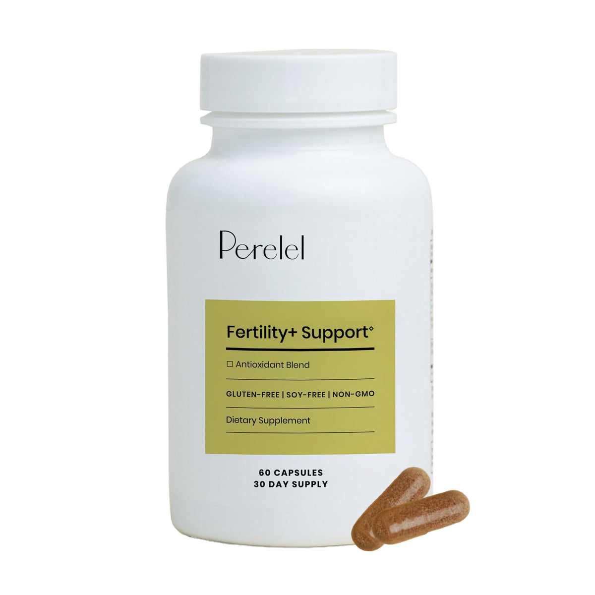 Perelel Fertility Support supplement front view with packaging