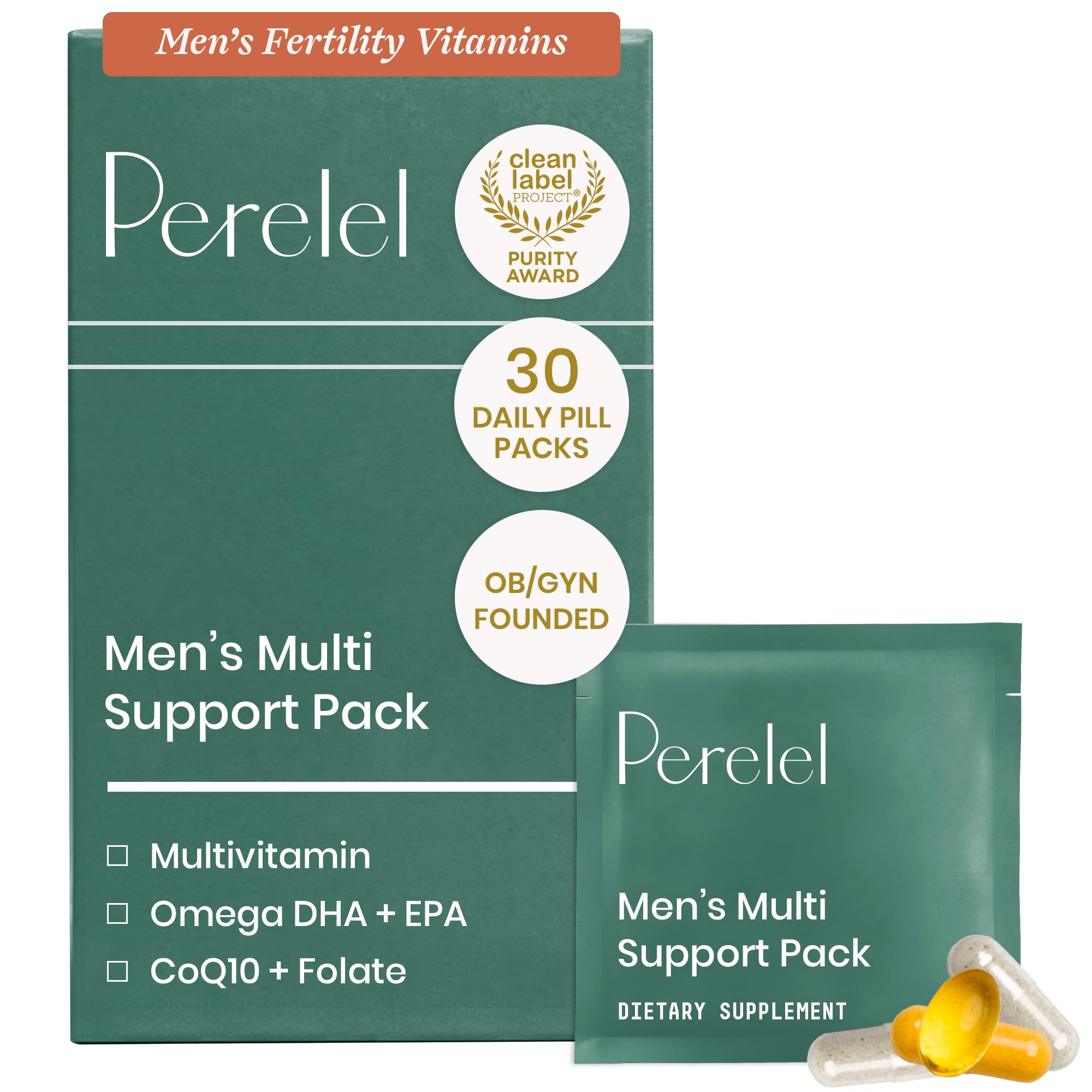 Perelel Men's Multi Support Pack front view with daily supplement capsules