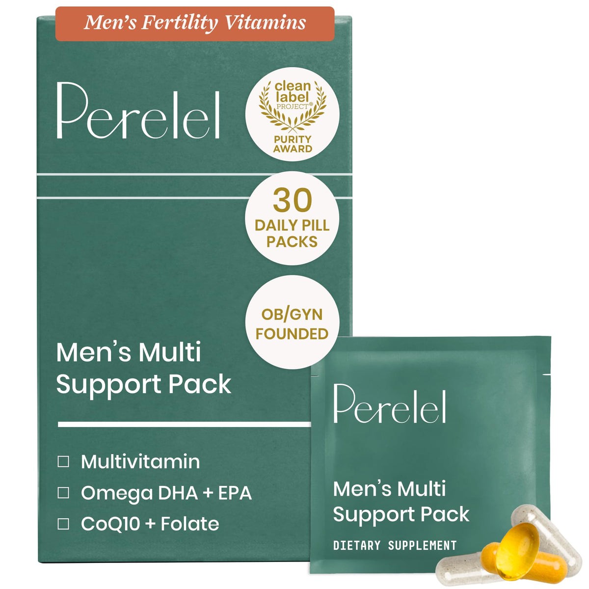 Perelel Men's Multi Support Pack front view with daily supplement capsules