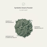 Perelel Synbiotic Greens Powder 222g displayed with organic greens