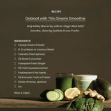 Perelel Synbiotic Greens Powder 222g mixed in a glass of water